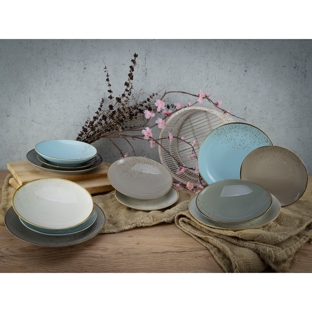 CreaTable Tafelservice »Geschirr-Set NATURE COLLECTION Scandic«, (12 tlg., Teller Set für 4 Personen), Service, 4 Farben im Set, 12 Teile, für 4 Personen