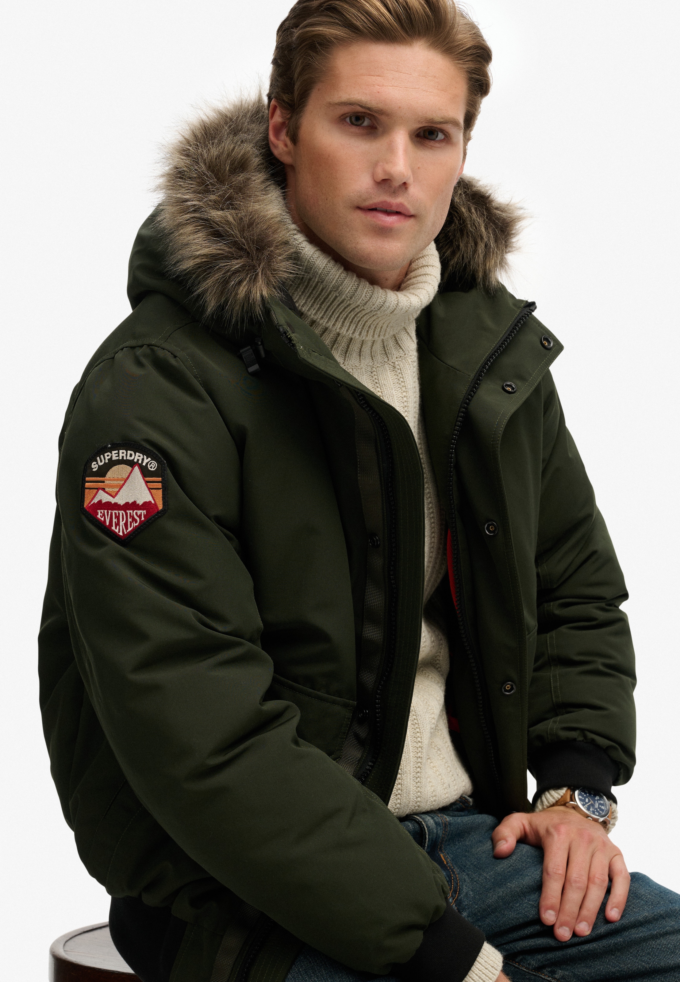 Superdry Steppjacke »EVEREST FAUX FUR BOMBER JACKET«, mit Kapuze