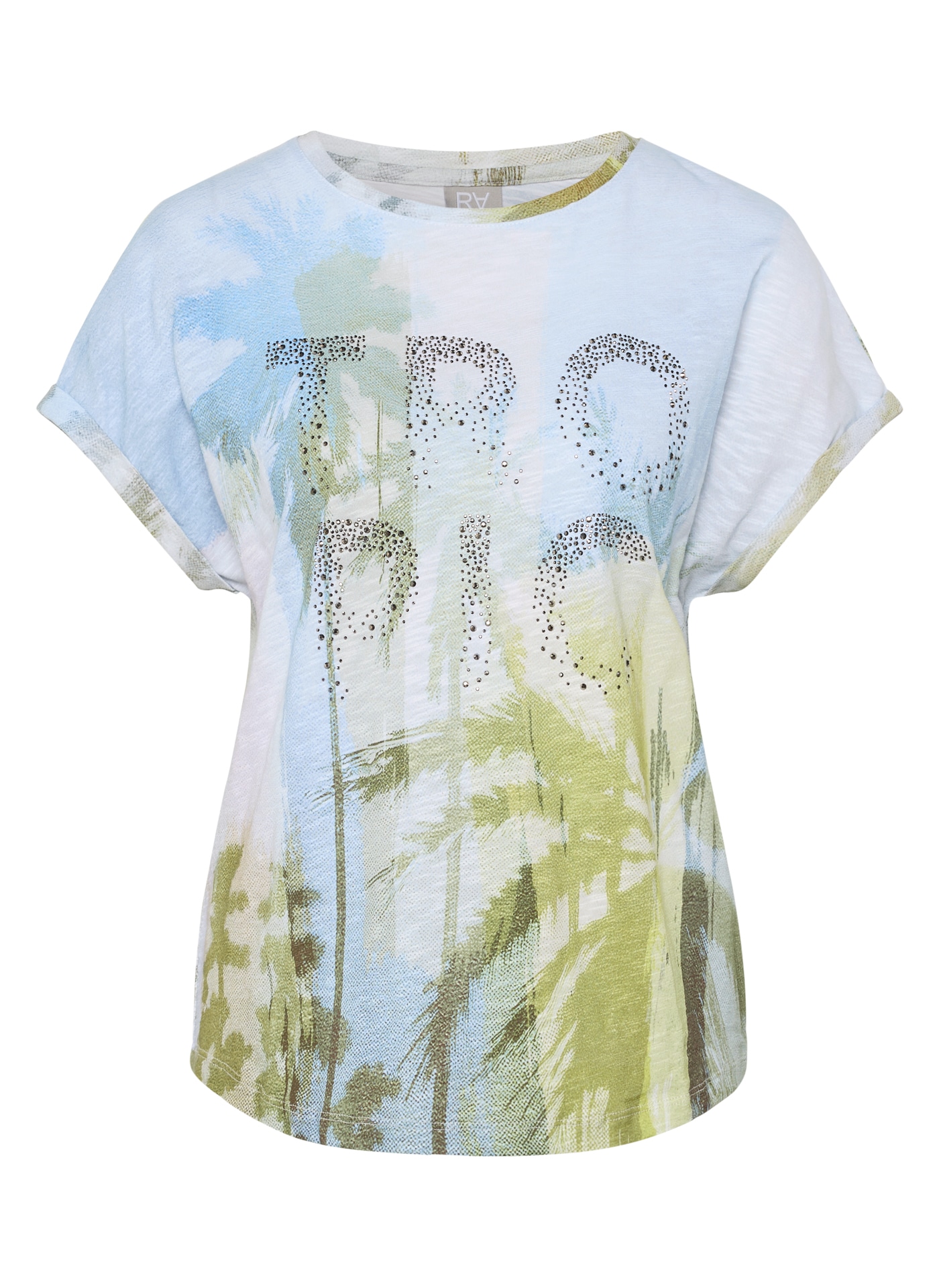 Rabe Kurzarmshirt mit floralem Motiv und Glitzersteinen
