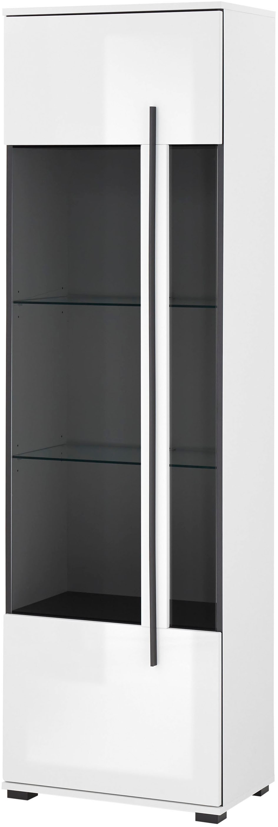 INOSIGN Vitrine »Cantara, Vitrinenschrank in Eiche Evoke oder weiß, Standvitrine«, schwarzer Stangengriff, ausreichend Stauraum, vielseitig einsetzbar