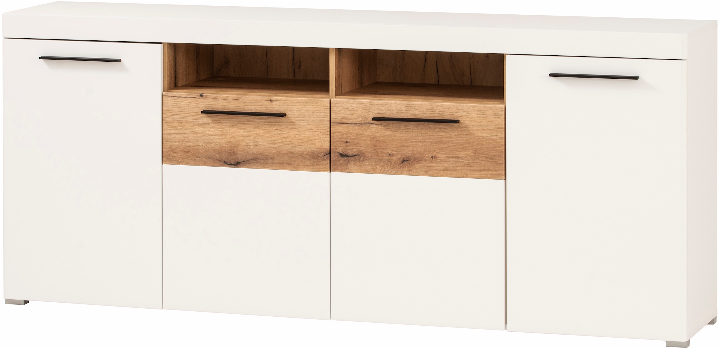 Home affaire Sideboard »Salerno, moderner Schrank, Highboard in Weiß mit Eiche Evoke Dekor« Metallgriffe, ausreichend Stauraum, vielseitig einsetzbar, 205cm breit