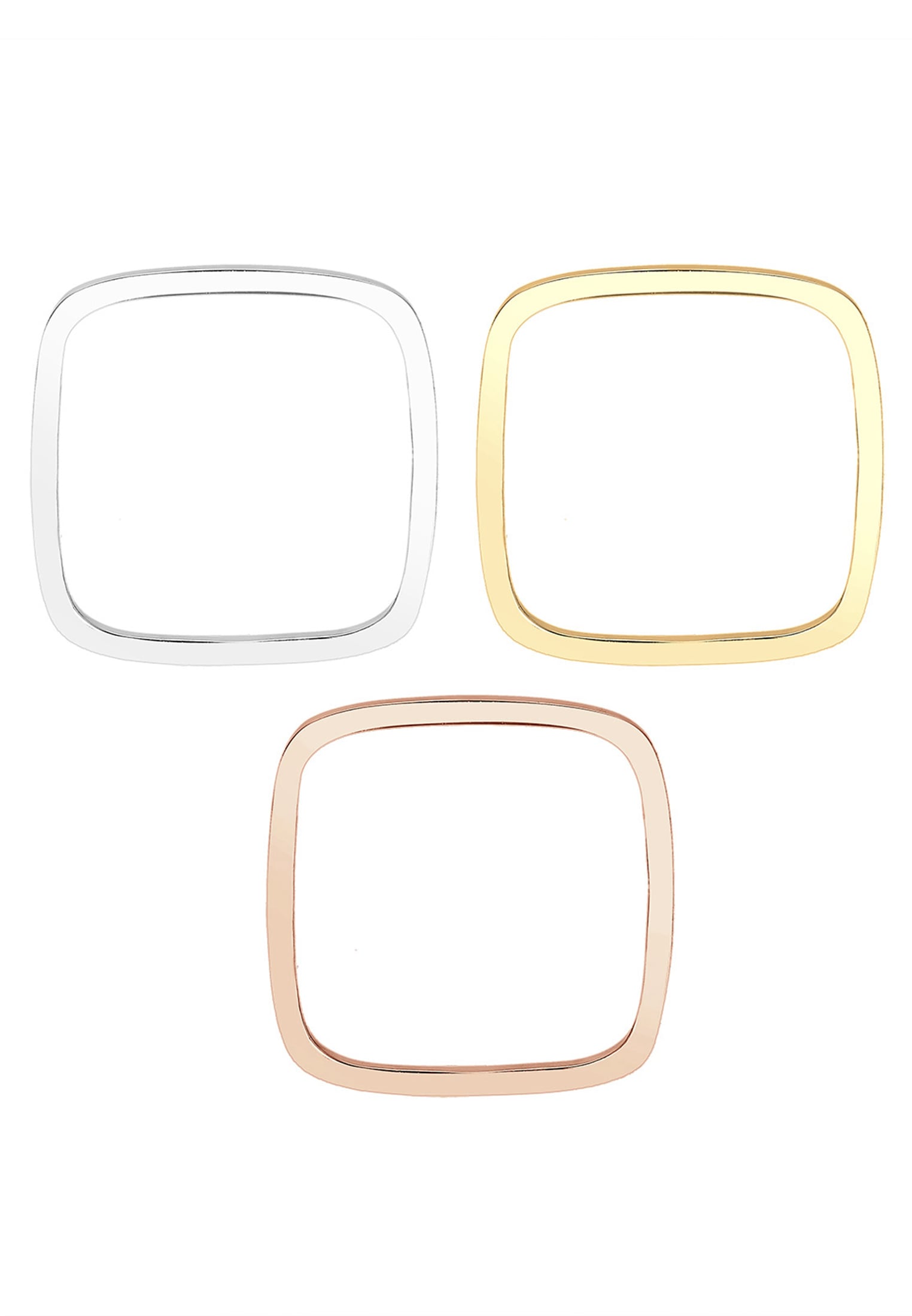 Elli Ring-Set »Ring Tri-Color Statement Viereck Set 925 Silber vergoldet«