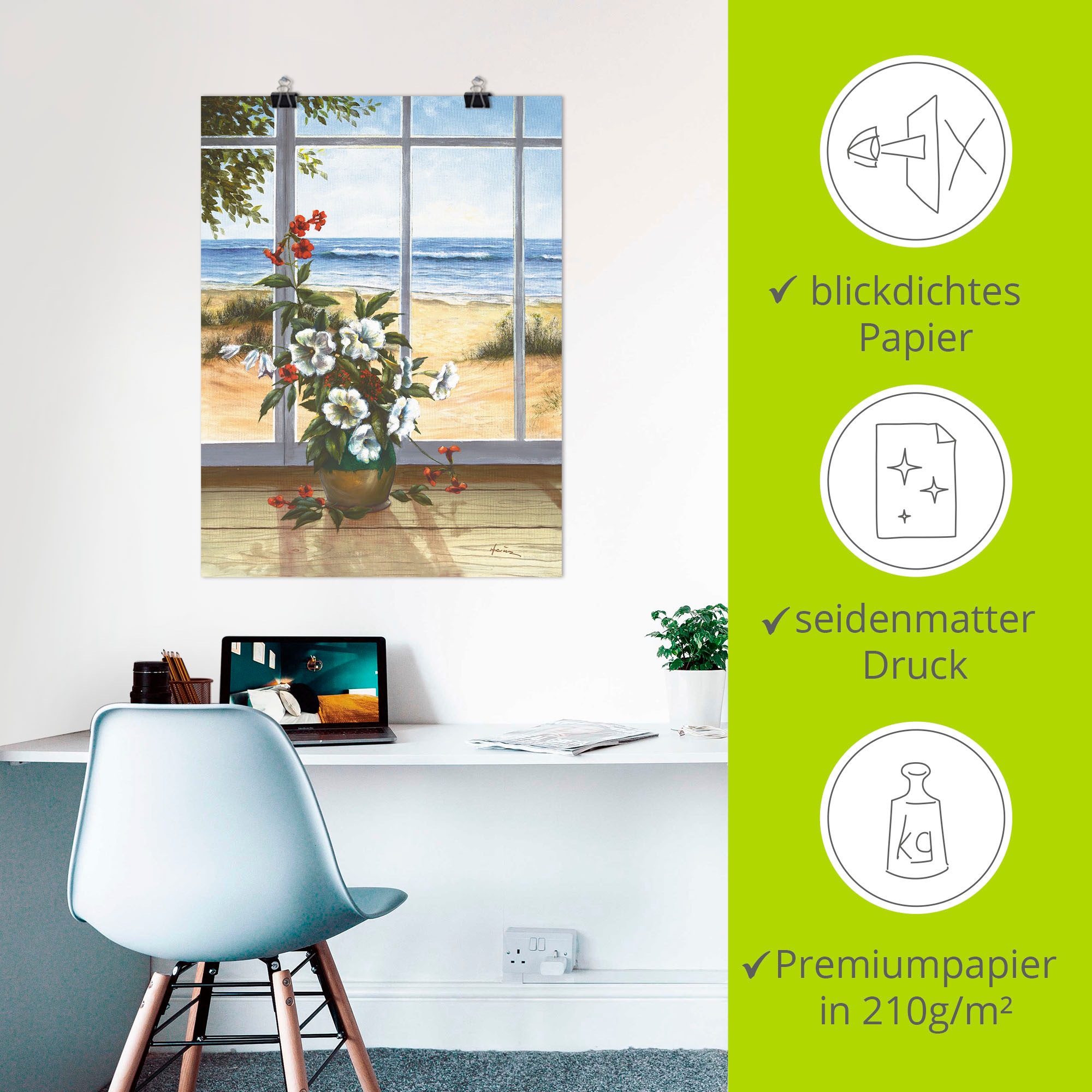 Artland Wandbild »Meerblick« Fensterblick 1 Stk. tlg. als Leinwandbild, Poster in verschied. Größen