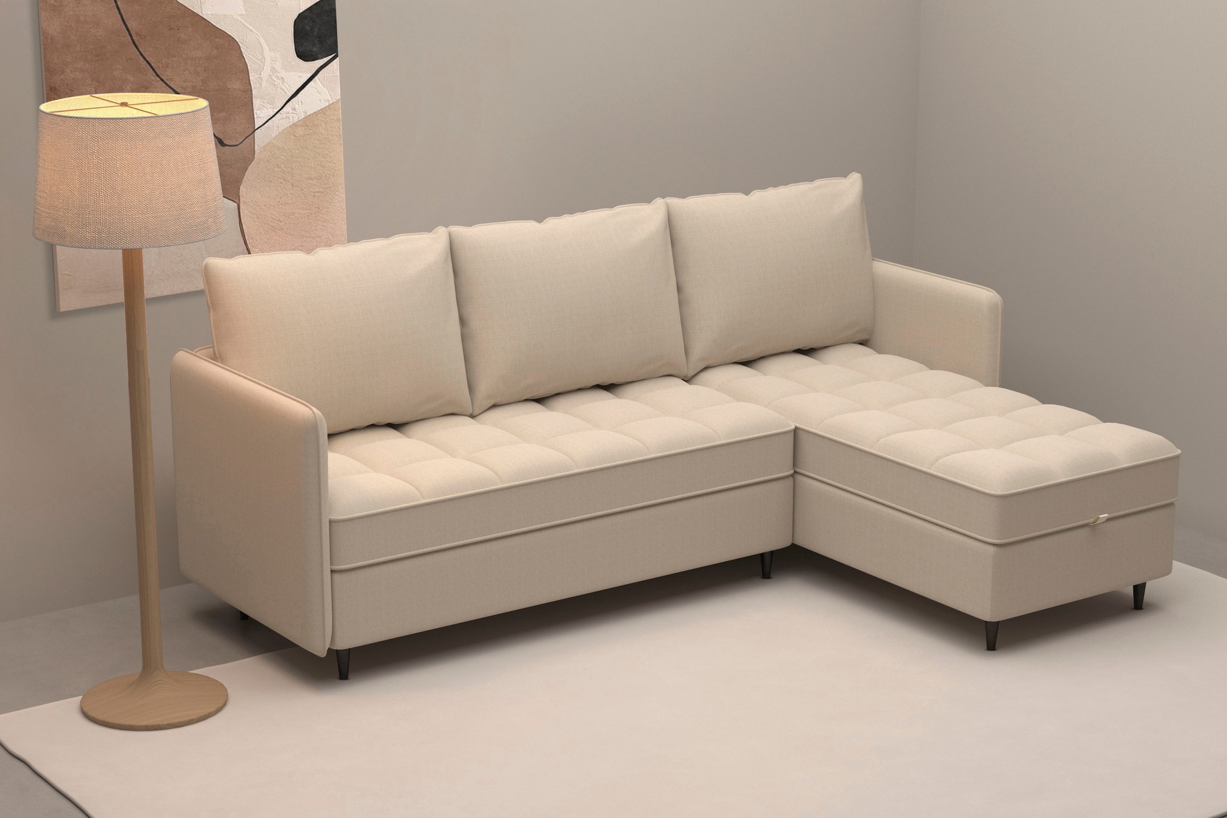 Dorel Home Ecksofa »LINDHUS, L-Form, verschiedene Stellvarianten, Loungesofa, Schlaf-Liege«, Wohnlandschaft, mit Recamiere, großer Bettkasten, Cord, Chenille