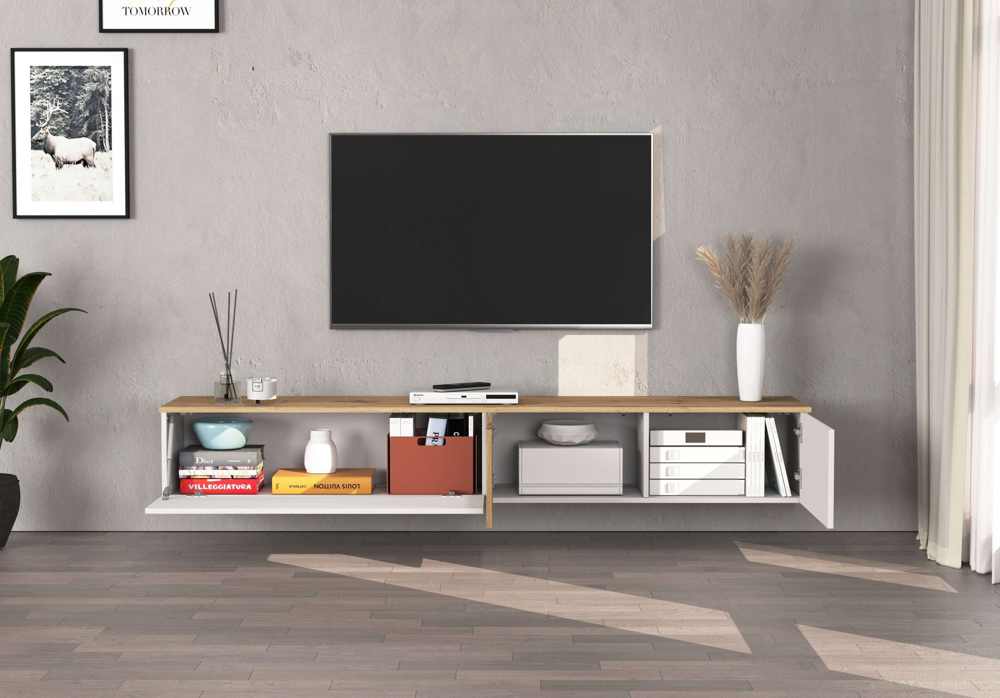 OTTO home Lowboard »ISEO, TV-Kommode,TV-Möbel,TV-Bank, 3 Fächer, Breite 200 cm« 1 Stk. tlg. stehend/hängend, 1 Klappe, 2 Türen Hochglanz lackiert, Made in Italy