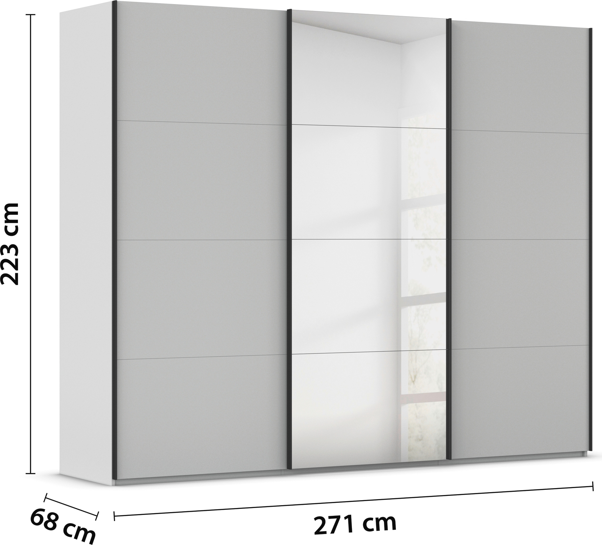 rauch Schwebetürenschrank »Kleiderschrank Schrank Garderobe Schlafzimmerschrank SCALE-FYRA«, edle viergeteilte Türen mit Spiegel und vielen Farben MADE IN GERMANY