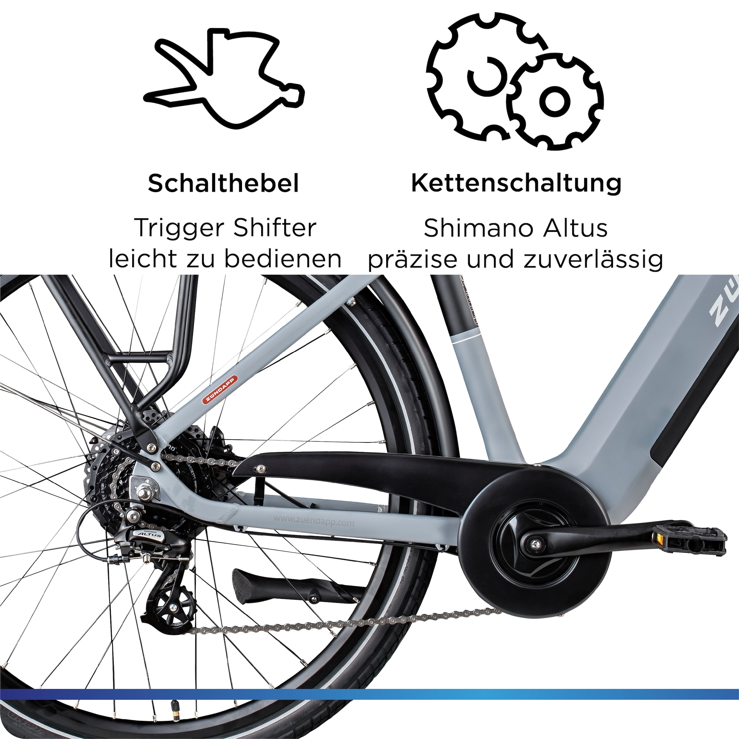Zündapp »Z810« 24 Gang Shimano Altus RD-M310 Schaltwerk Kettenschaltung Heckmotor 250 W Pedelec, Elektrofahrrad für Herren