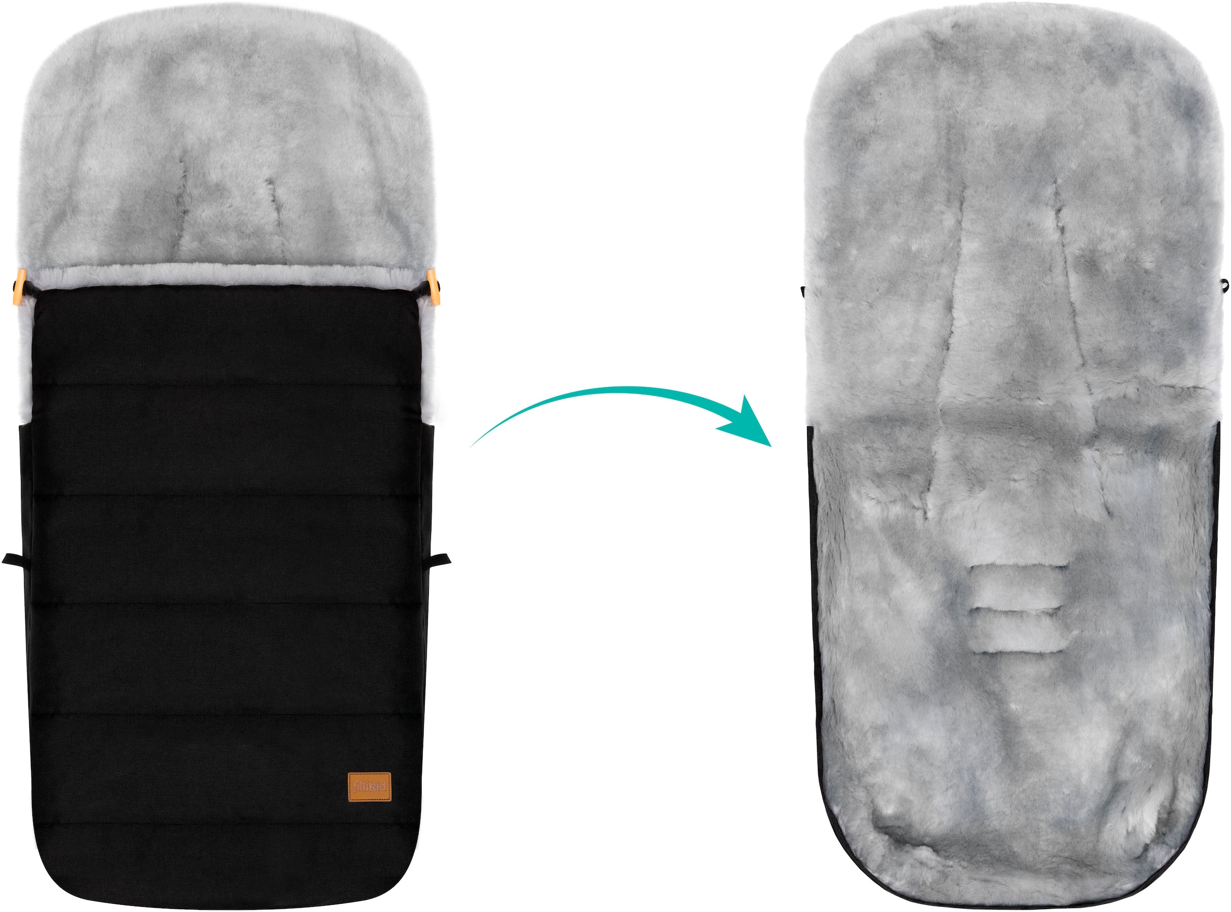 Fillikid Fußsack »Bernina Alpina, schwarz, Lammfell grau, Winterfußsack«