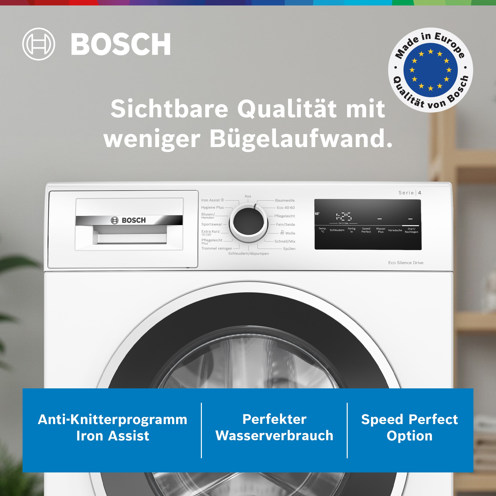 BOSCH Waschmaschine Serie 4 »WAN28225« 8 kg 1400 U/min Knitter-Programm Iron Assist, Speed Perfect, Nachlegefunktion