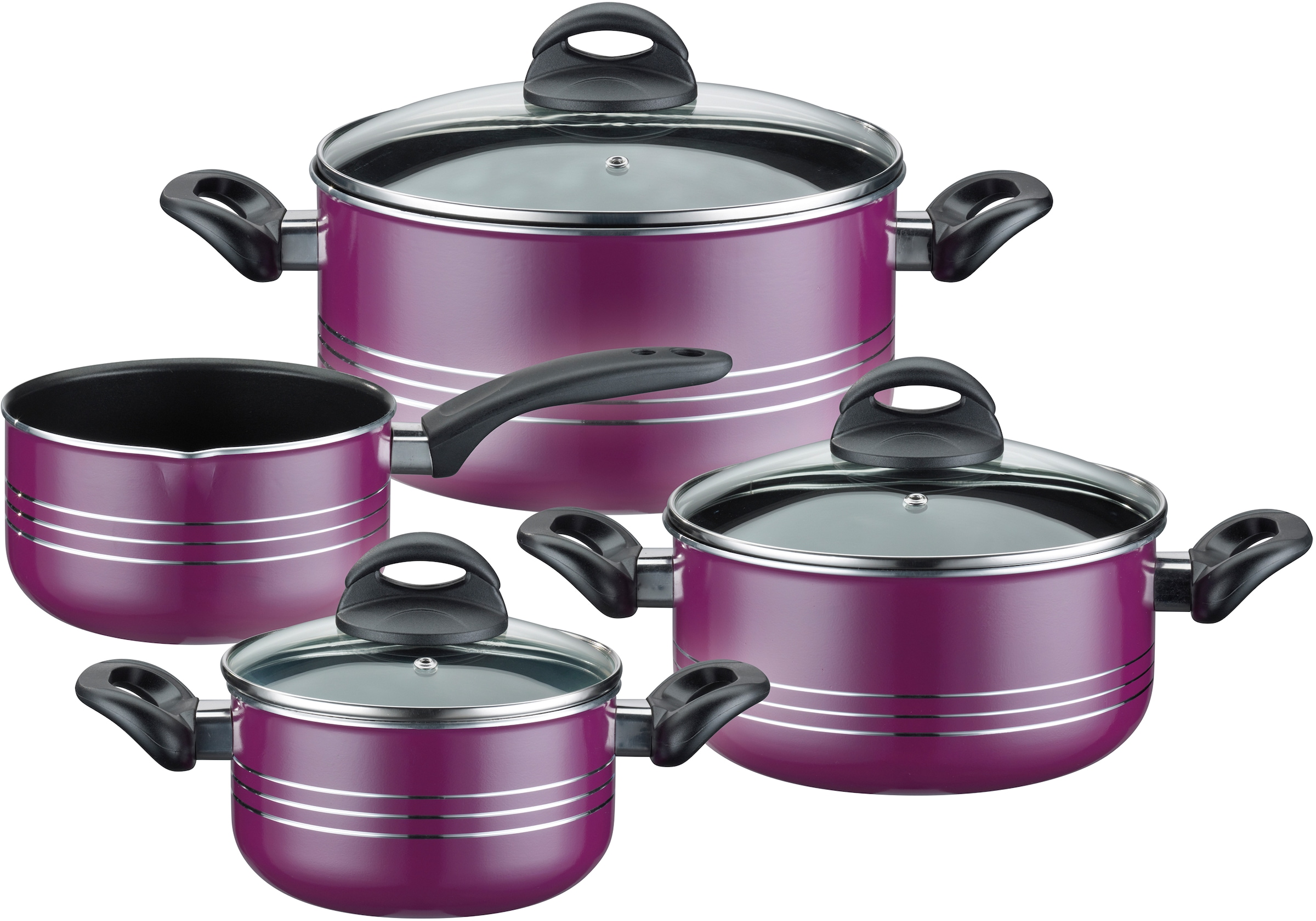 GSW Topf-Set »Milano color«, Aluminium-Leichtmetall-Legierung, (Set, 7 tlg., je 1 Kochtopf Ø 16/20/24 cm, 1x Stielkasserolle Ø 16 cm), Induktion