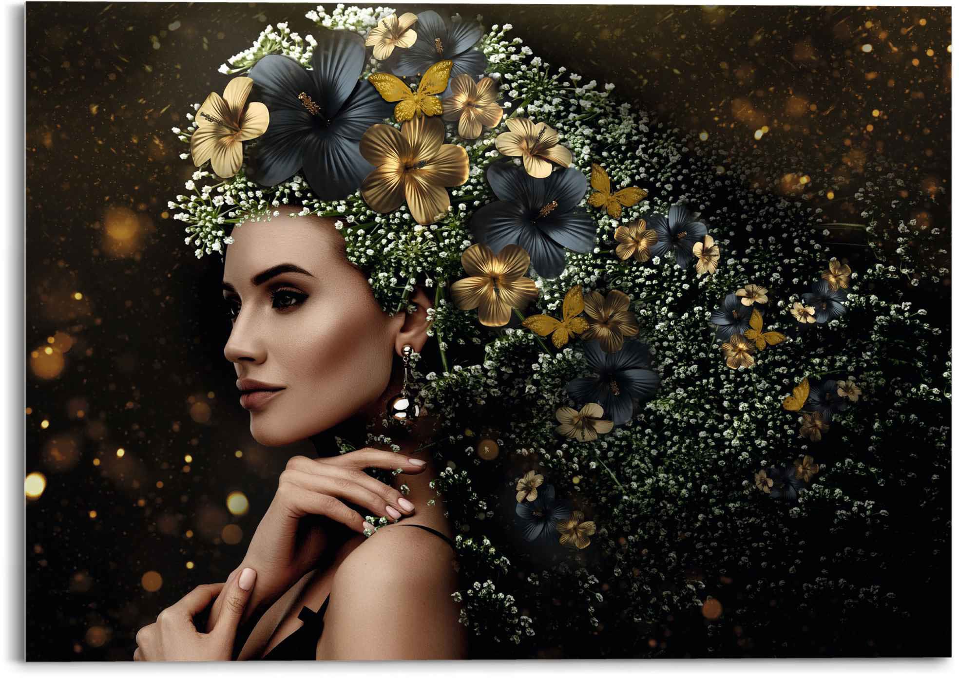 Reinders! Glasbild »Glasbild - Eleganz«, Frau Rechnung - - Blumen Schmetterling Frau, Elegante Festlich auf (1 kaufen St.)