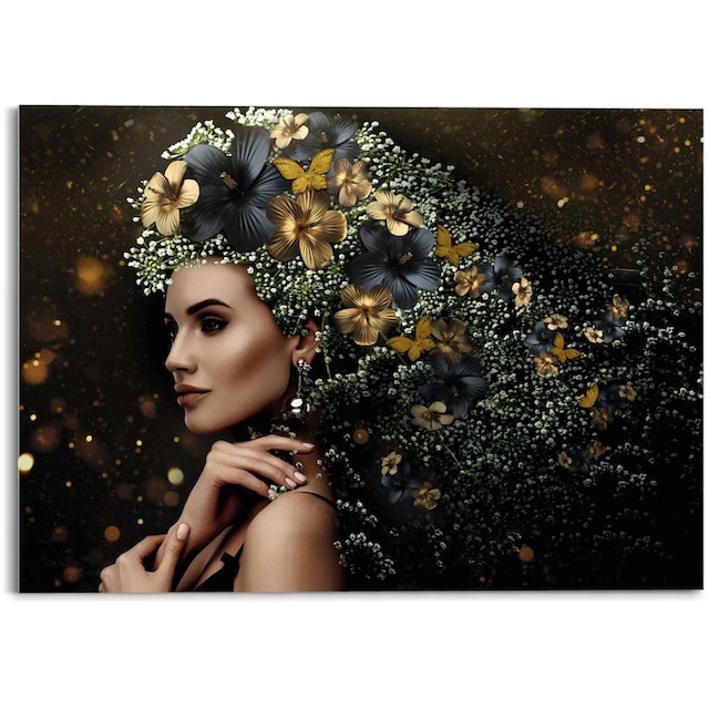 Reinders! Glasbild »Glasbild Elegante Frau Blumen - Festlich -  Schmetterling - Eleganz«, Frau, (1 St.) auf Rechnung kaufen