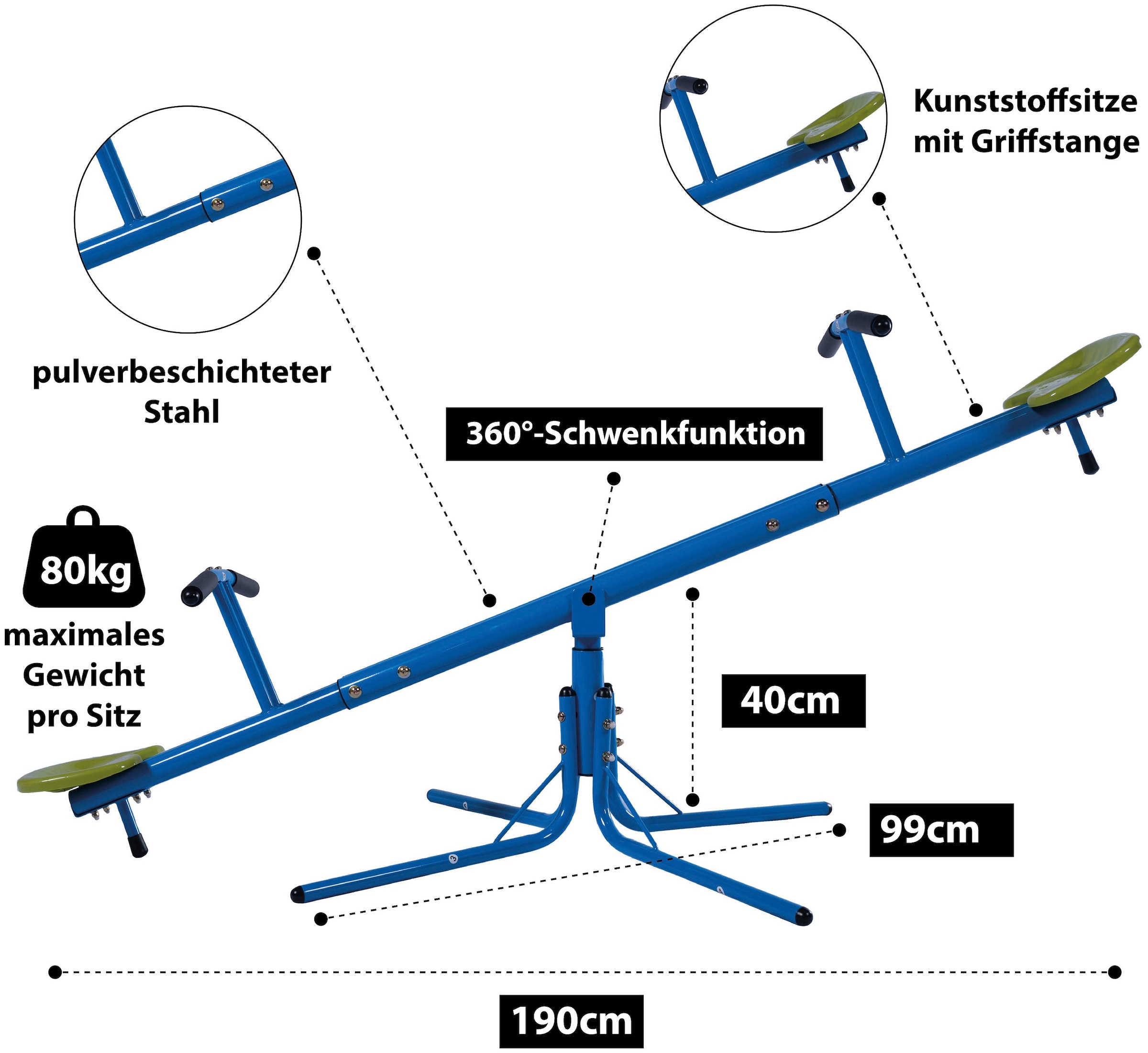 SANDORA Wippe, 360° Rotation, Aufbaumaße: 190 x 99 x 40 cm