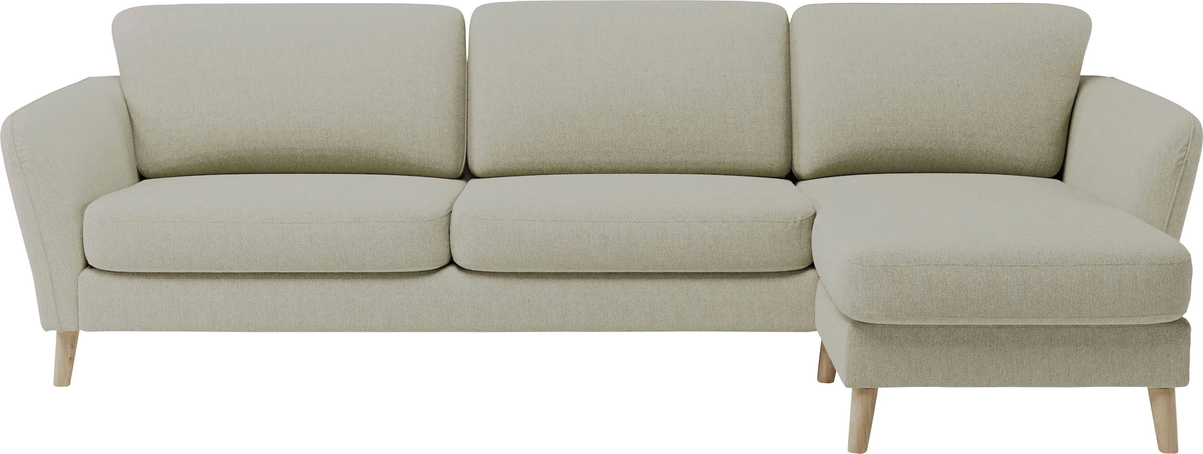 Home affaire Ecksofa »MARSEILLE (279/152cm),L-Form, Rec. rechts/links, verschiedene Bezüge«, Massivholzbeine Eiche, Landhausstil, Wellenunterfederung
