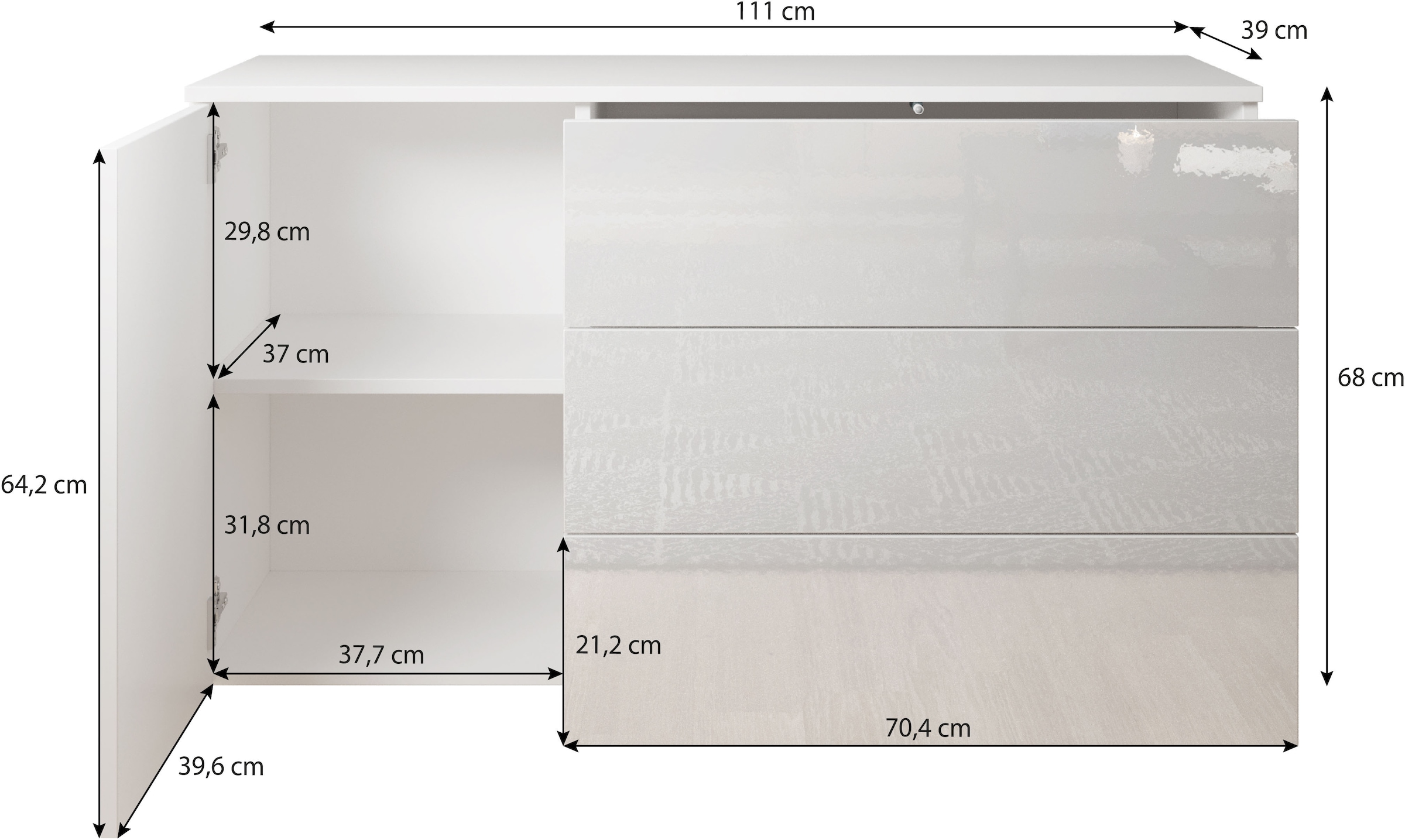 OTTO home Sideboard »PARIS« 1 Stk. tlg. Moderne 110cm breite grifflose Kommode, vielseitig einsetzbar