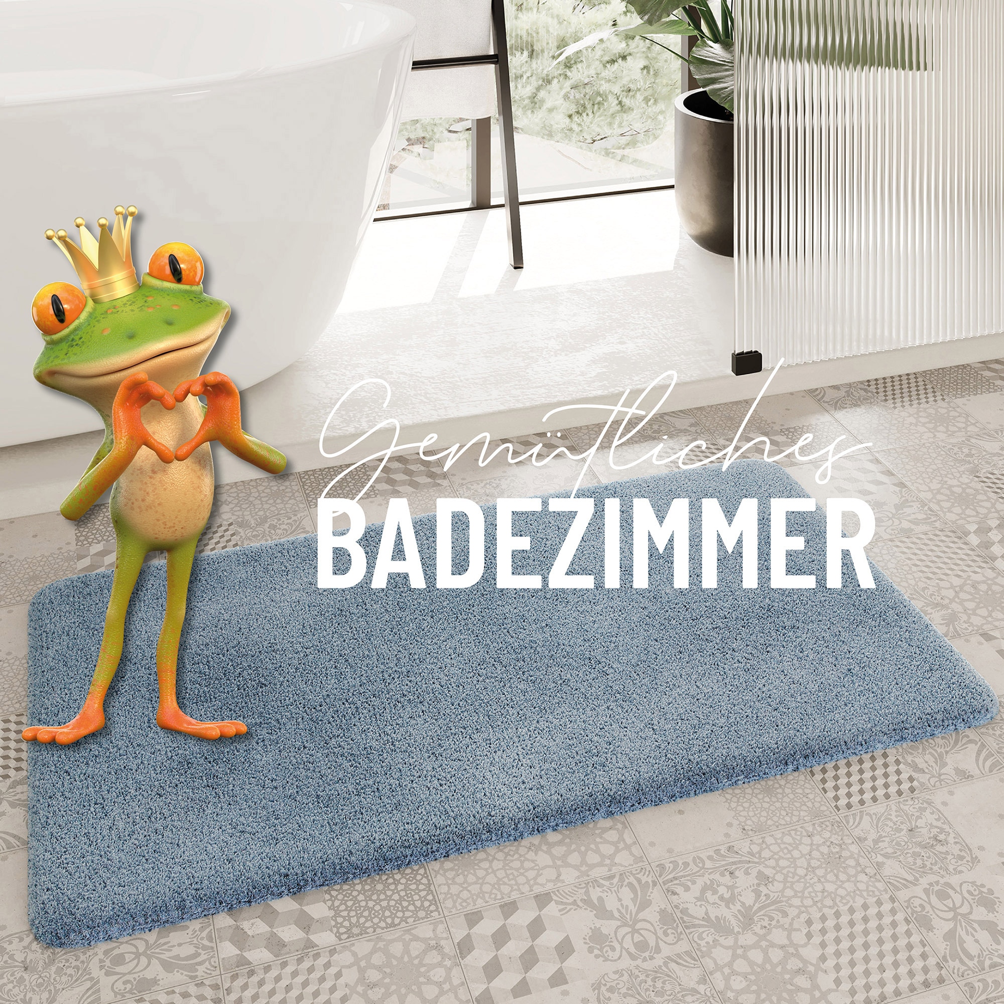 Homie Living Badematte »Porto Azzurro« Höhe 30 mm rutschhemmend beschichtet fußbodenheizungsgeeignet | schnell trocknend Badteppich, uni, rechteckig & rund, waschbar, Badezimmerteppich