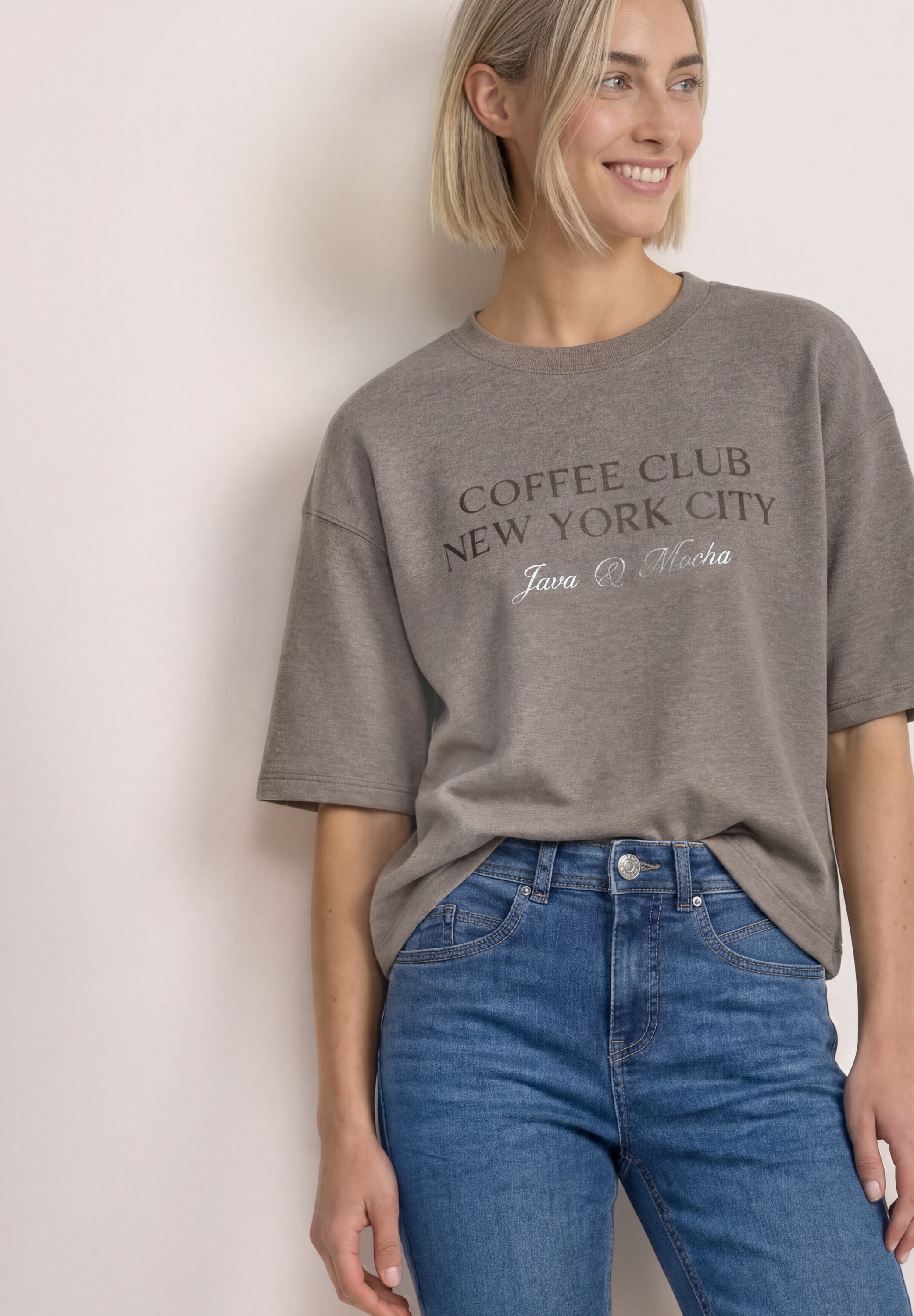 STREET ONE Sweater , Kurzarm-Sweater mit Wording
