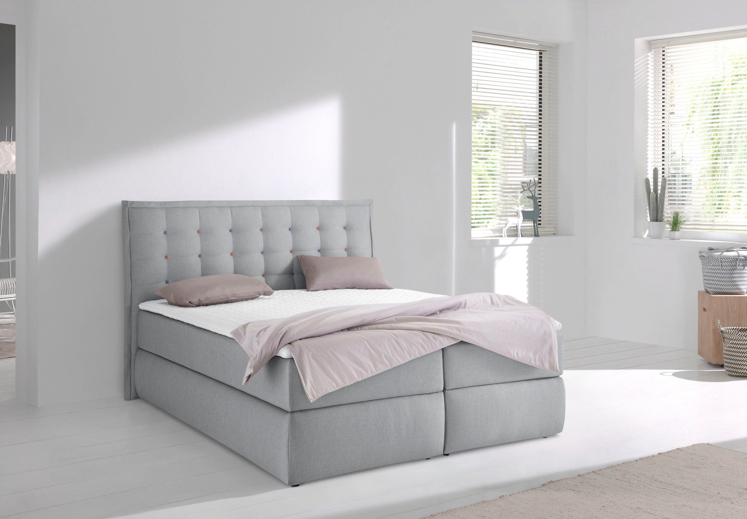 INOSIGN Boxspringbett »Sagres«, Kopfteil mit 2farbiger Flatterbiese und zweifarbigen Knöpfen