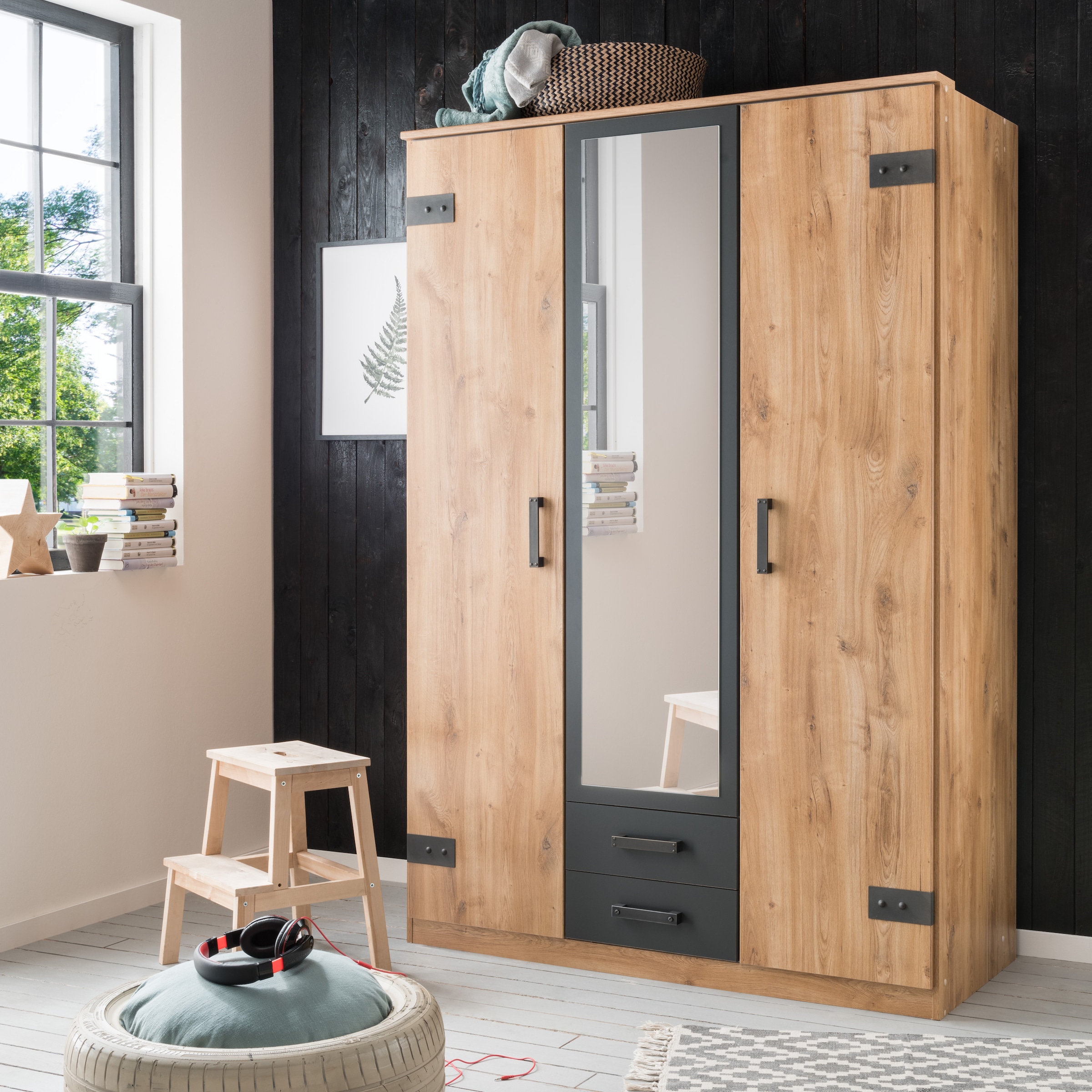 Wimex Kleiderschrank »Cork, mit oder ohne Spiegel, rustikaler Look im Industrial Design«, wahlweise in 135cm oder 180cm breit, 58cm tief, 199cm hoch