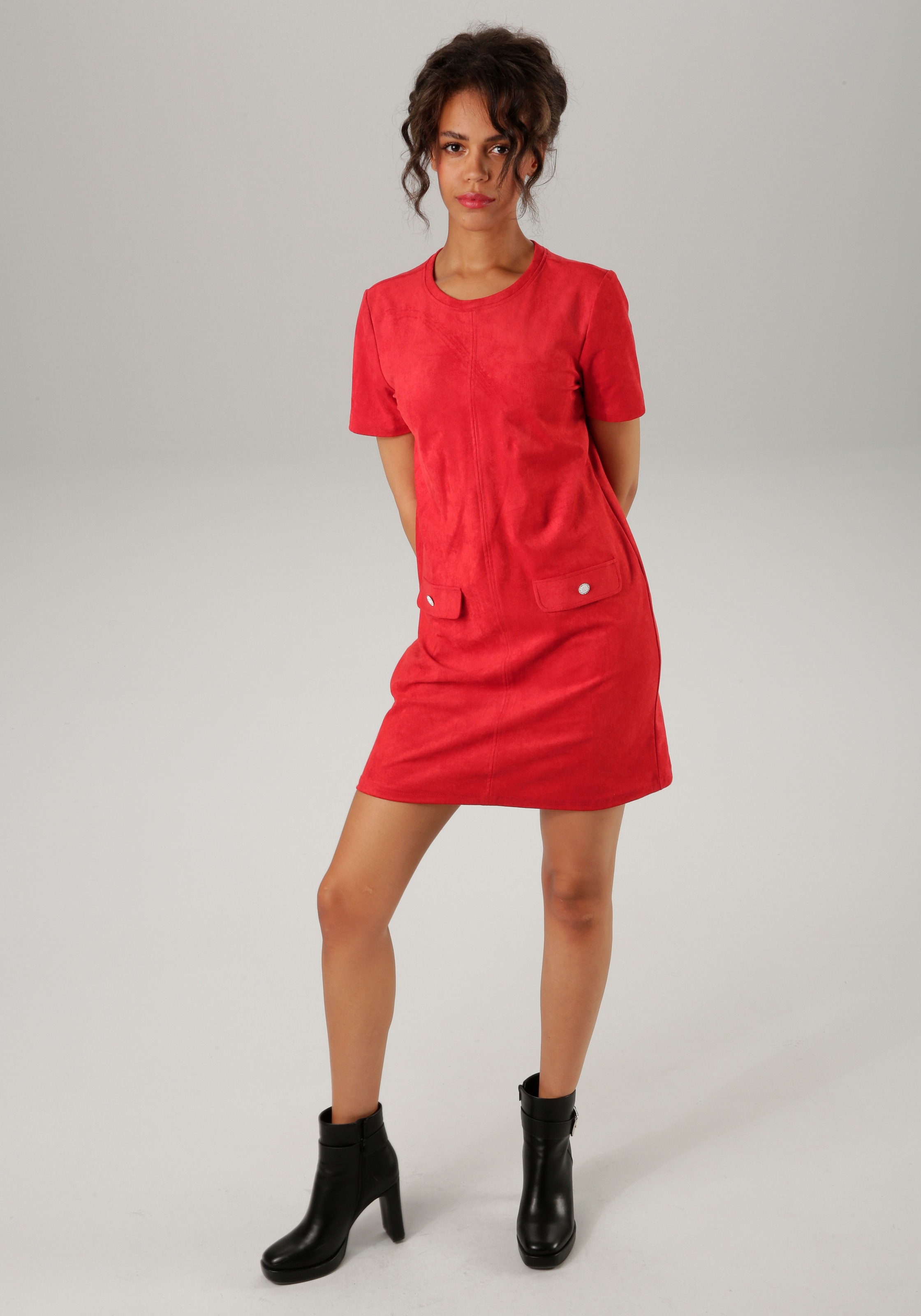 Aniston CASUAL Minikleid, aus elastischem Velours in Wildleder-Optik