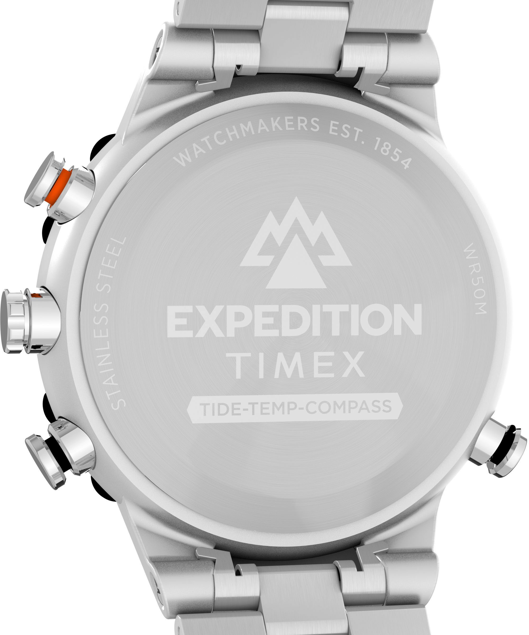 Timex Quarzuhr »TIDE/TEMP/COMPASS«, Armbanduhr, Herrenuhr,Edelstahlarmband,Datum, bis 10 bar wasserdicht