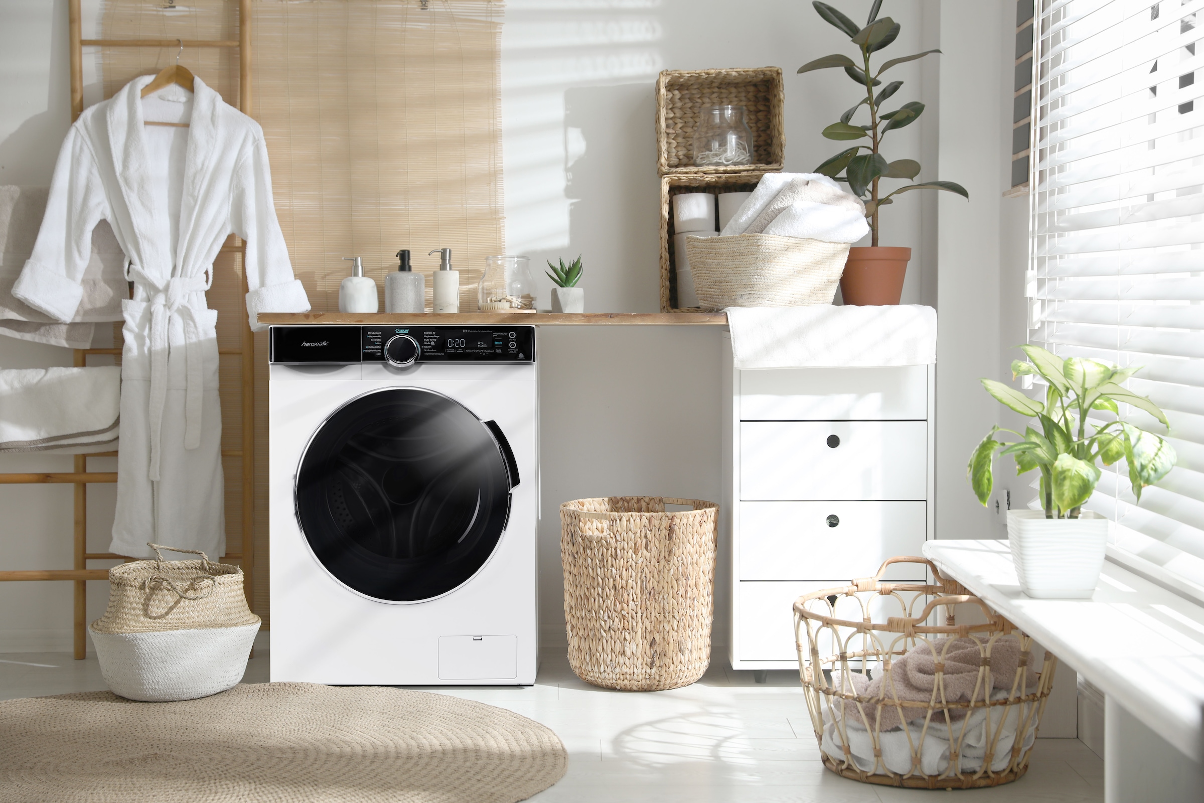 Hanseatic Waschmaschine »HWMK814A«, 8 kg, 1400 U/min, Mengenautomatik, Nachtwaschprogramm, Überlaufschutz, Dampfoption