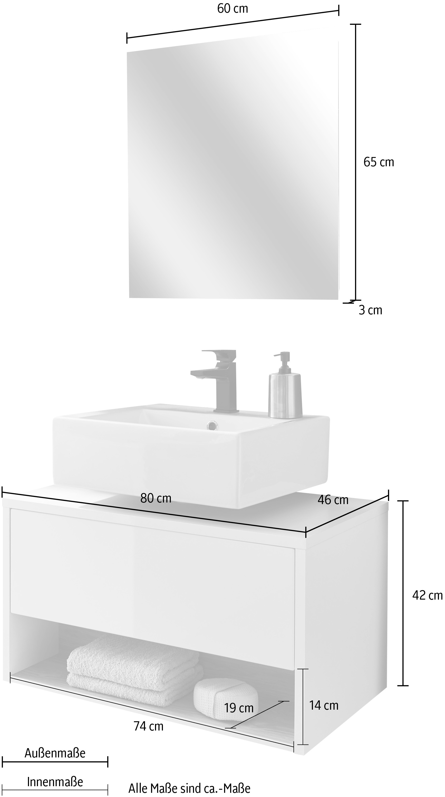 PLACES OF STYLE Badmöbel-Set »Studio Line, Bad im modernen Design, 2-teiliges Badezimmer« 2 Stk. tlg.