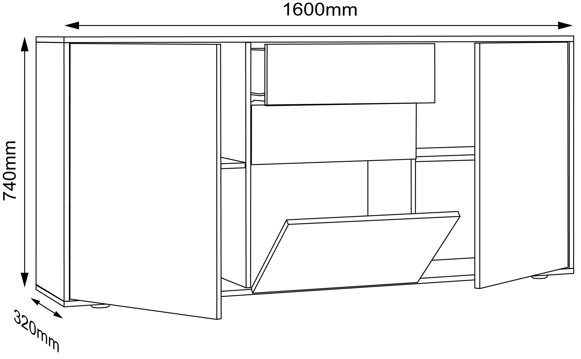 VCM Kommode »VCM Holz Kommode | Sideboard mit Drehtüren, Schubladen und einer Klappe | Büromöbel | Maße ca. H. 74 x B. 160 x T. 33cm - Salia«, (VCM Salia)