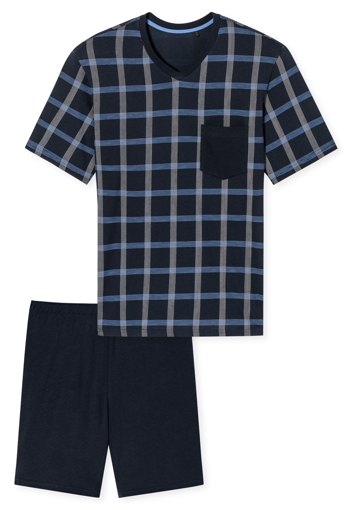 Schiesser Shorty »"Comfort Nightwear"«, (2 tlg.), mit klassischem Karo-Muster, V-Ausschnitt und aufgesetzter Brusttasche