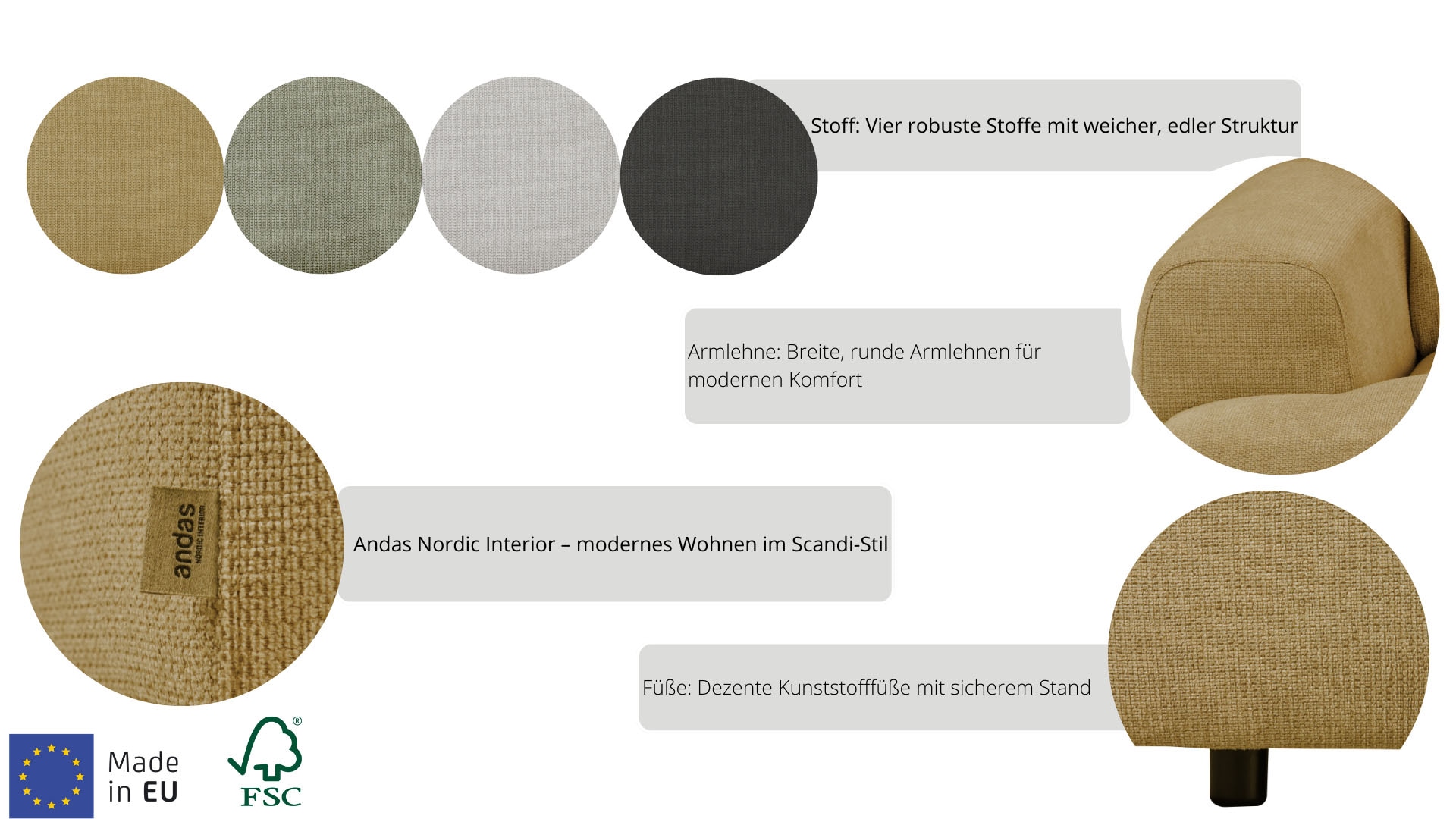 Home affaire 3-Sitzer »Linkka, Breite 237 cm« in einem weichen Chenille-Stoff, mit Wellenunterfederung