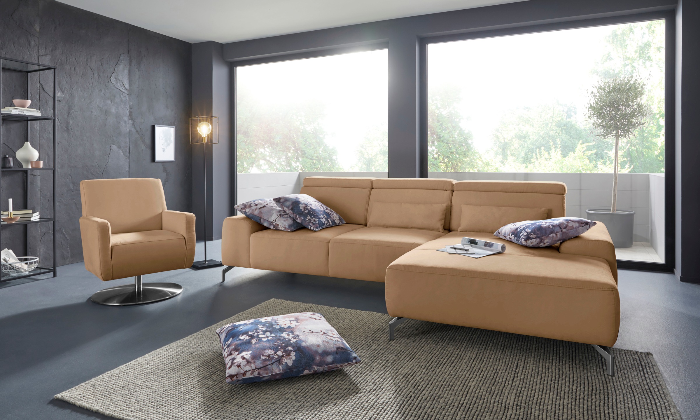 sit&more Ecksofa »Gizeh L-Form«, Fußhöhe 15 cm, inklusive Sitztiefenverstellung und Kopfteilverstellung