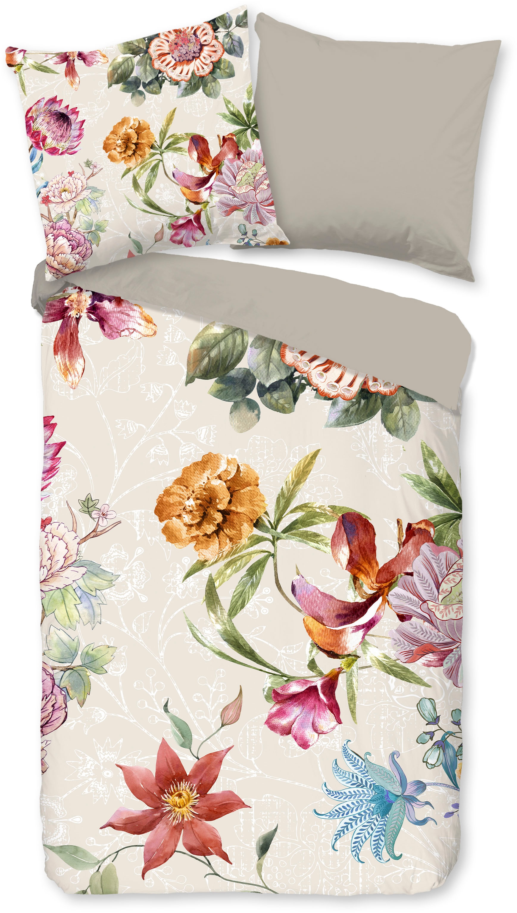 good morning Wendebettwäsche »Jaimy«, Baumwolle, 135x200, 2 Teilig, Reißverschluss, Wendeoptik, Blumen, Sand