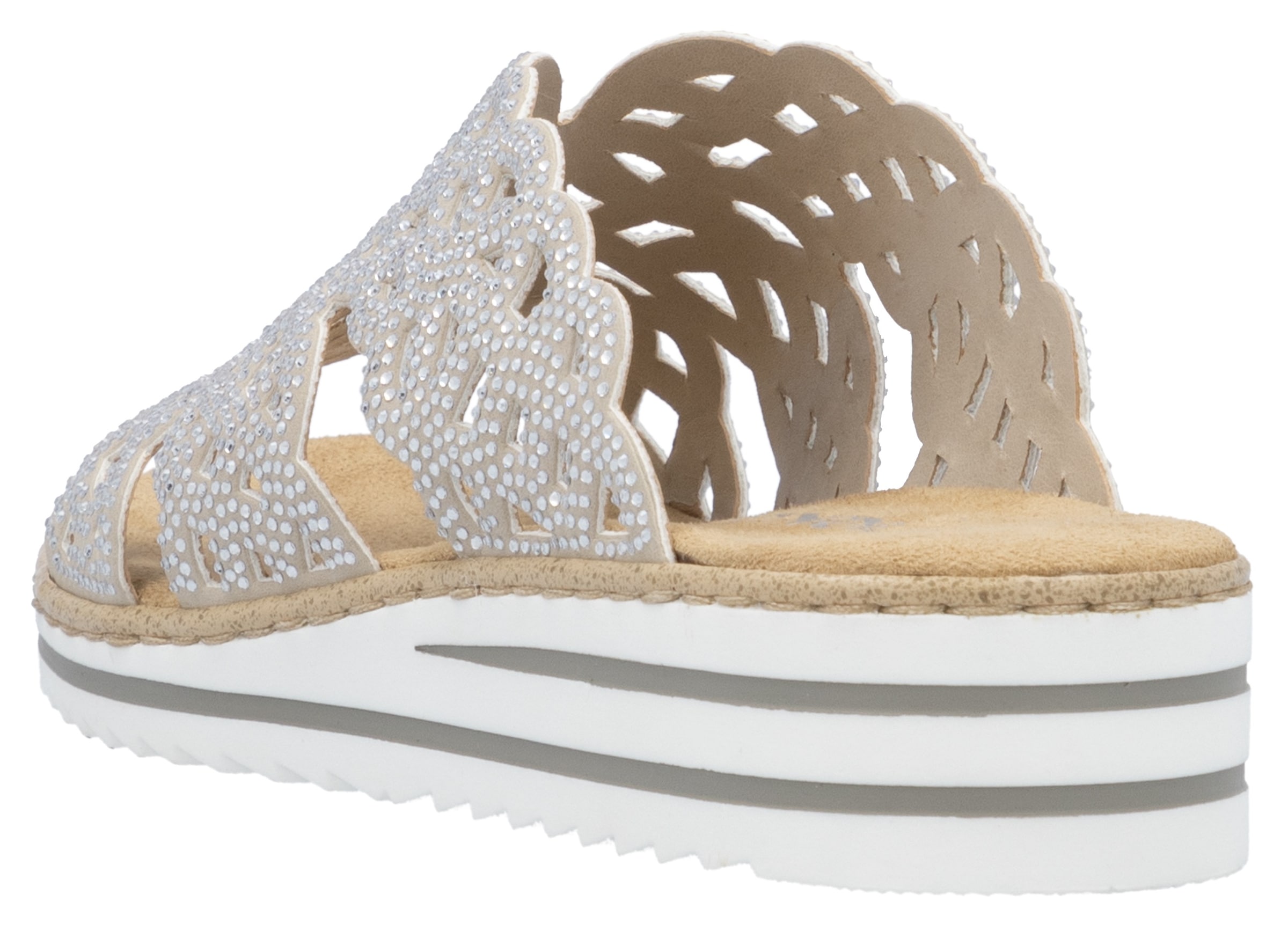 Rieker Pantolette, Sommerschuh, Strandschuh, Hausschuh, Keilabsatz, mit Strass-Steinchen
