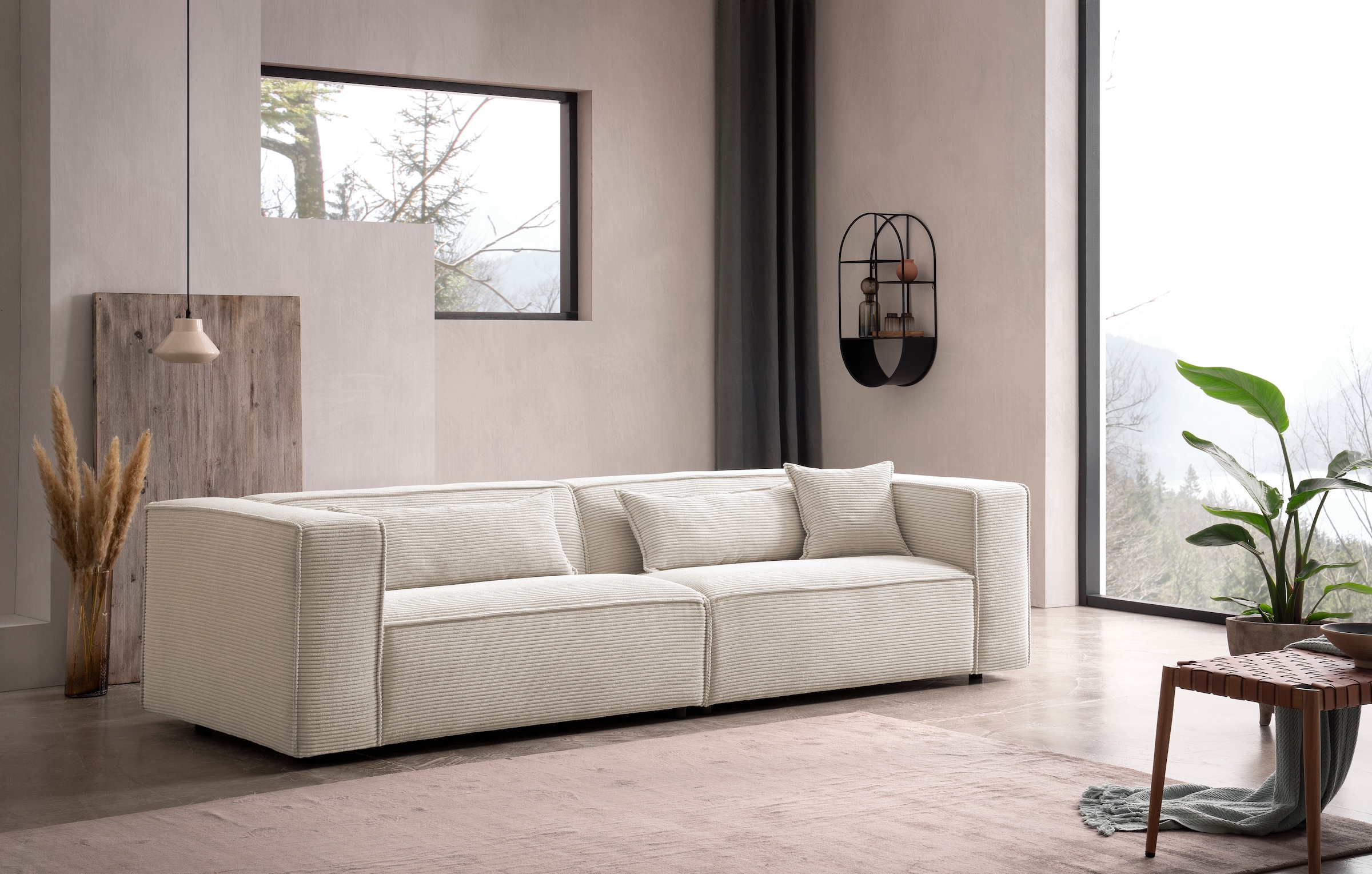 LeGer Home by Lena Gercke 3-Sitzer »PIARA, Couch mit Kedernaht, Sofa in Cord oder Leinenoptik«, schwarze Füße, bequemer Sitzkomfort