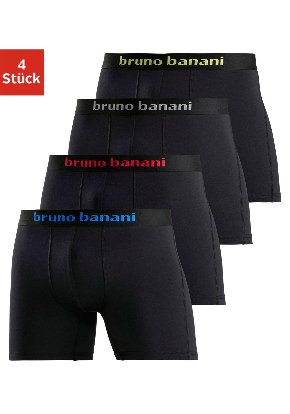 Bruno Banani Langer Boxer »Unterhose für Herren«, (Packung, 4 St.), mit auffälligem Logobund