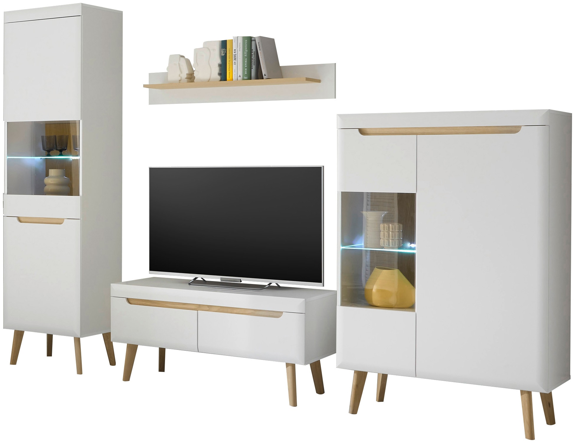 INOSIGN Wohnwand »Torge, Anbauwand, Schrankwand, Mediawand, Wohnzimmer-Set«, (Set, 4 St.), enthält 2 Vitrinen, 1 Lowboard + 1 Wandboard, 290 cm breit