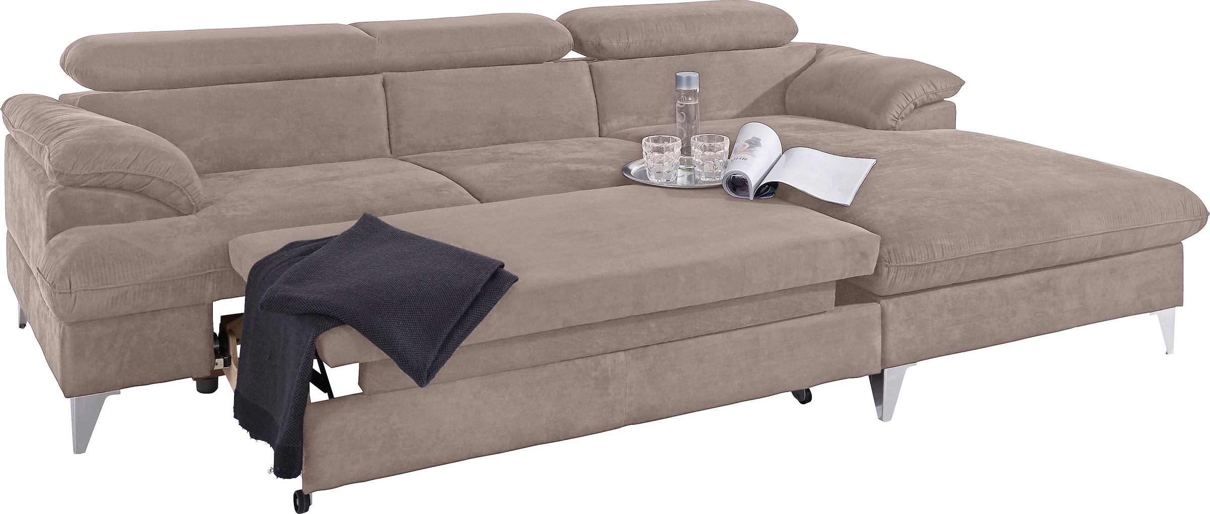 COTTA Polstergarnitur »Caluso L-Form«, (2 tlg.), Set bestehend aus: Ecksofa mit Kopfteilverstellung & Hocker