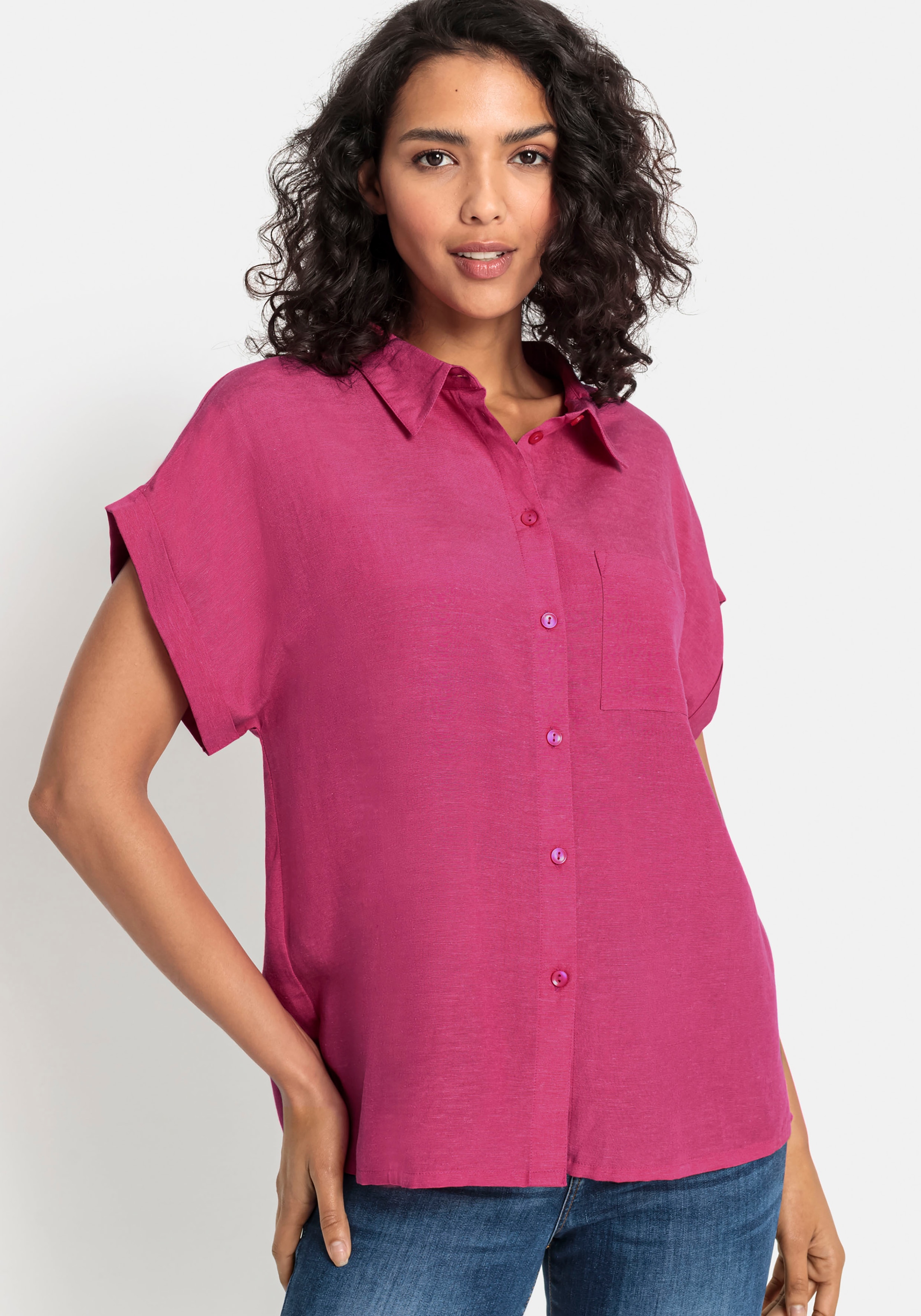 LASCANA Hemdbluse, aus Leinenmix mit Knopfleiste, Leinenbluse, Kurzarmbluse  bei ♕ | V-Shirts