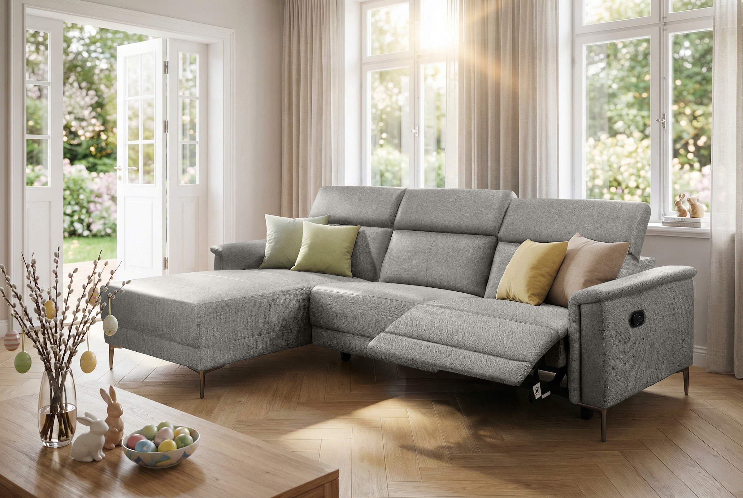OTTO home Ecksofa »LUND, Struktur-Bezug, L-Form, 261cm, man. /elektr. Relaxfunktion« auch mit USB A/C-Anschluss sowie Kopfteilverstellung