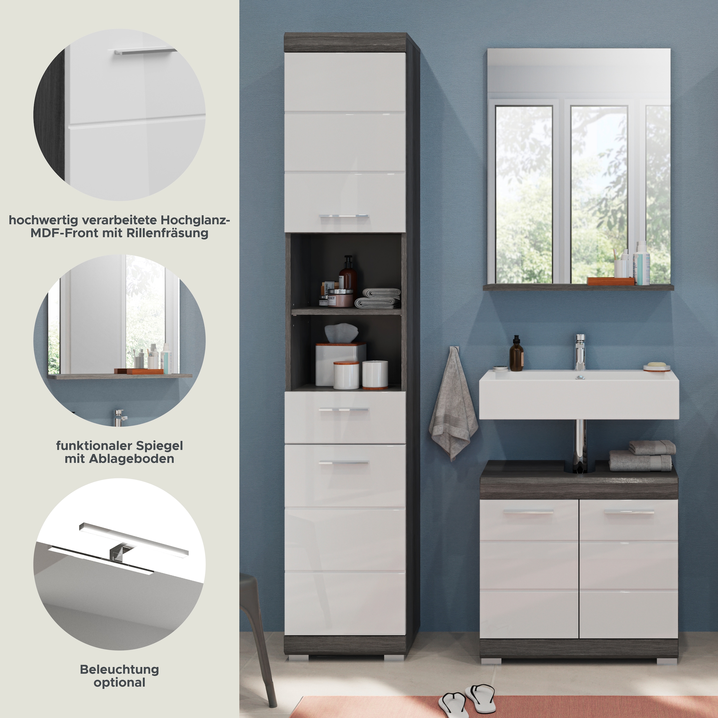 welltime Badmöbel-Set »Siena, 3 teilig, bestehend aus:« Set, TOPSELLER!, 3 Stk. tlg.