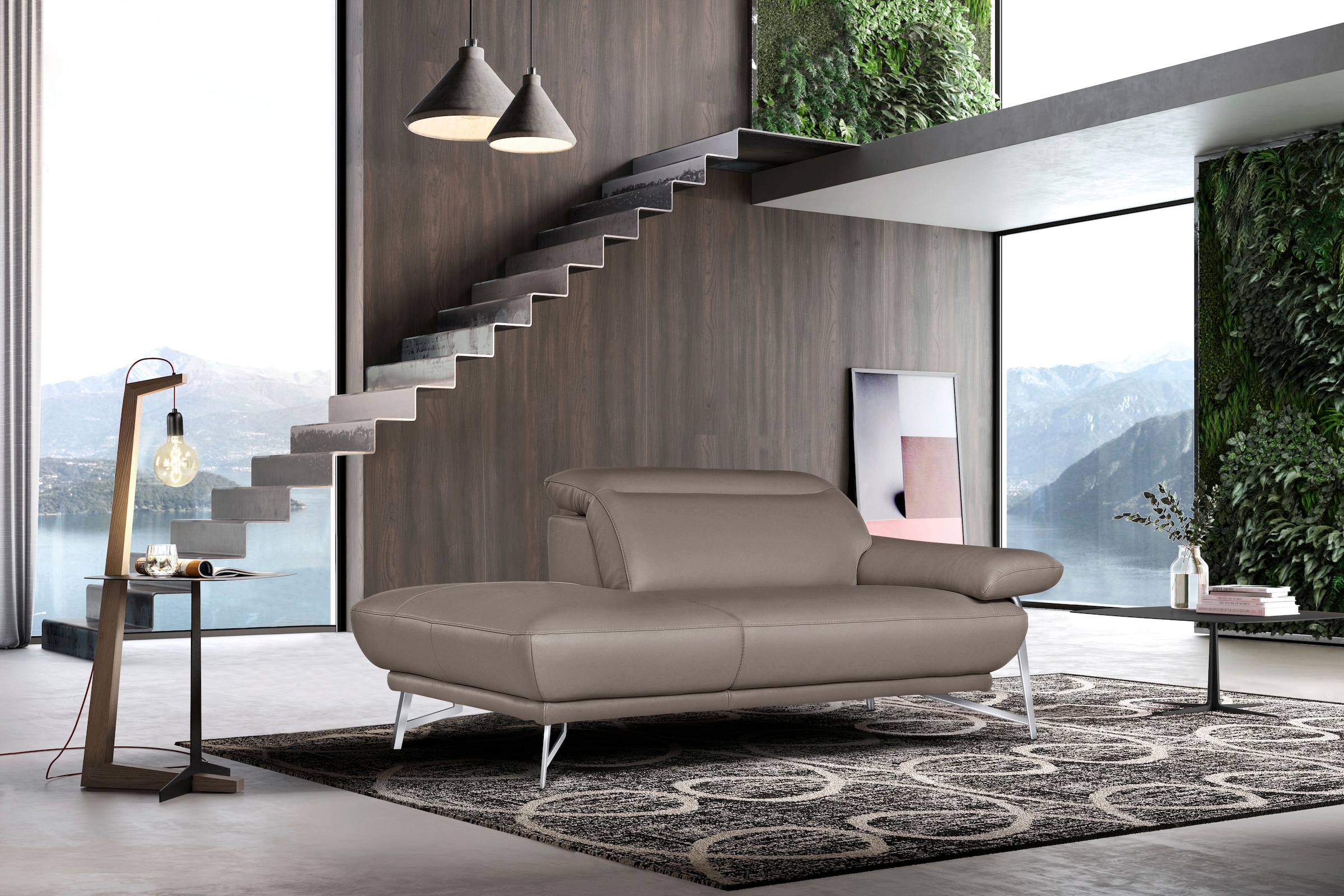 Egoitaliano Sofa »Anais, erstklassiger Sitzkomfort, Fußfarbe chrom«, Set, Kopfteil verstellbar, Leder BACIO, safari