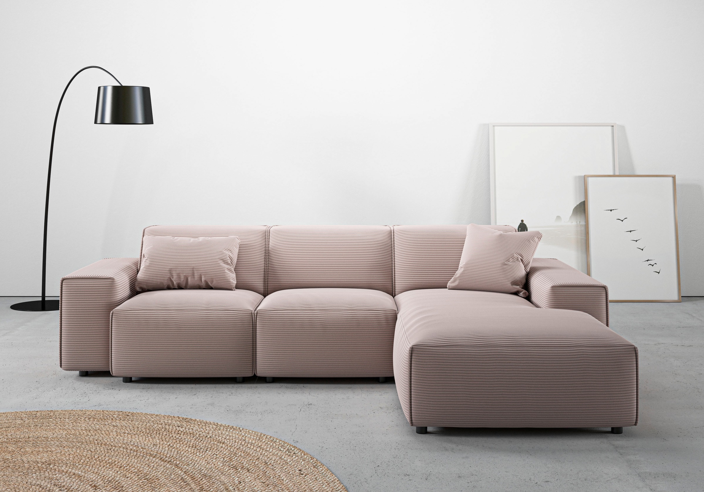 andas Ecksofa »Glimminge L-Form auch in Breitcord, Feincord + Easy care-Bezug,«, Breite 264, Zierkissen