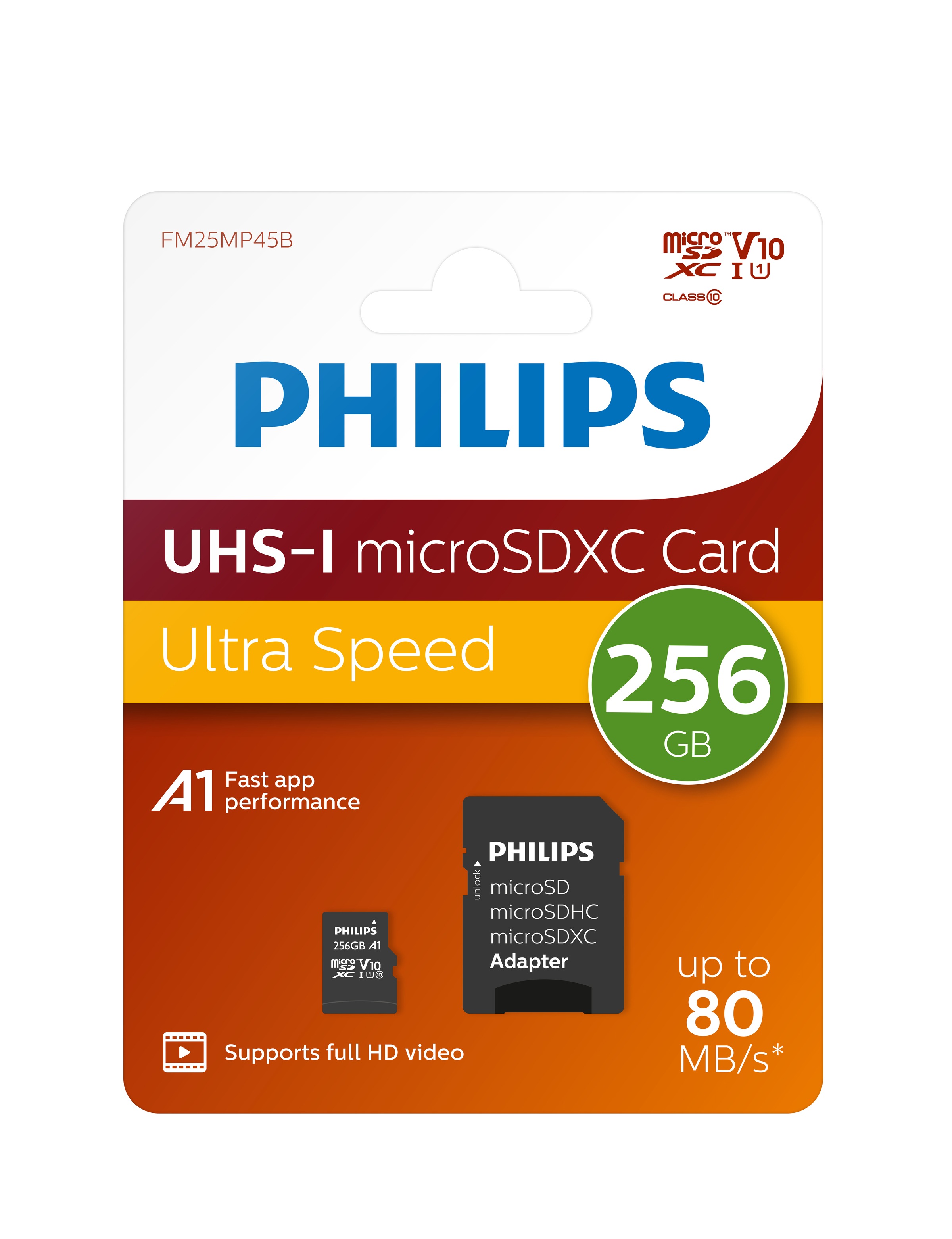 Philips Speicherkarte »MicroSDXC UHS-I CL10 U1 256GB«, (UHS-I Class 10 80 MB/s Lesegeschwindigkeit)