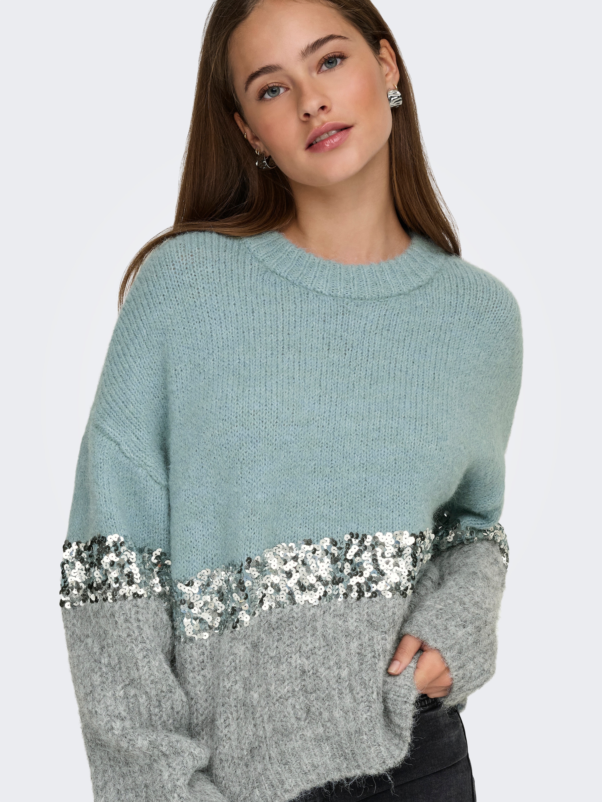 ONLY Rundhalspullover »ONLMAINE LIFE LS SEQUIN BLOCK O-NECK KNT«