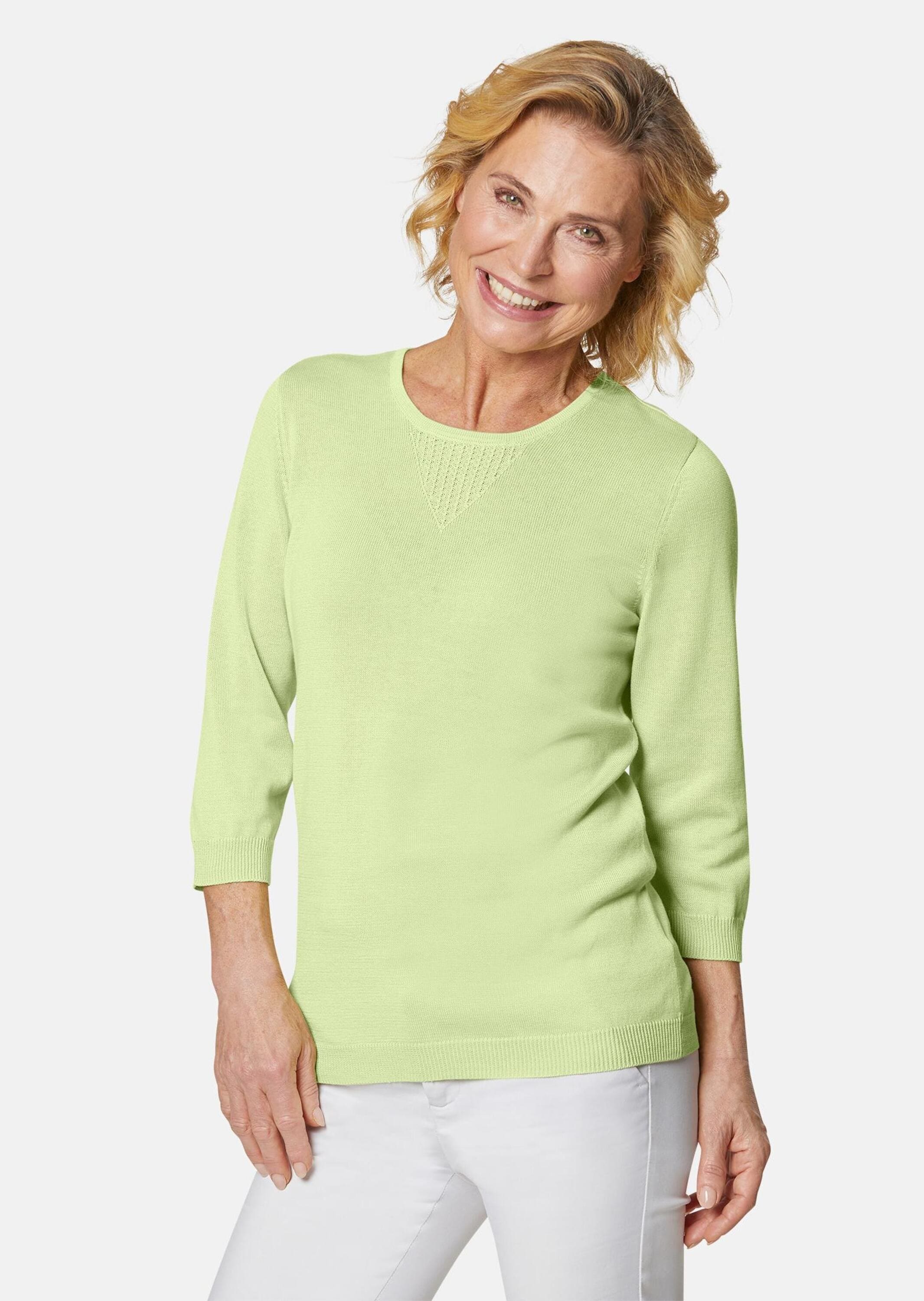 GOLDNER 3/4 Arm-Pullover »Kurzgröße Sommerlicher Strickpullover mit Ajourmuster«