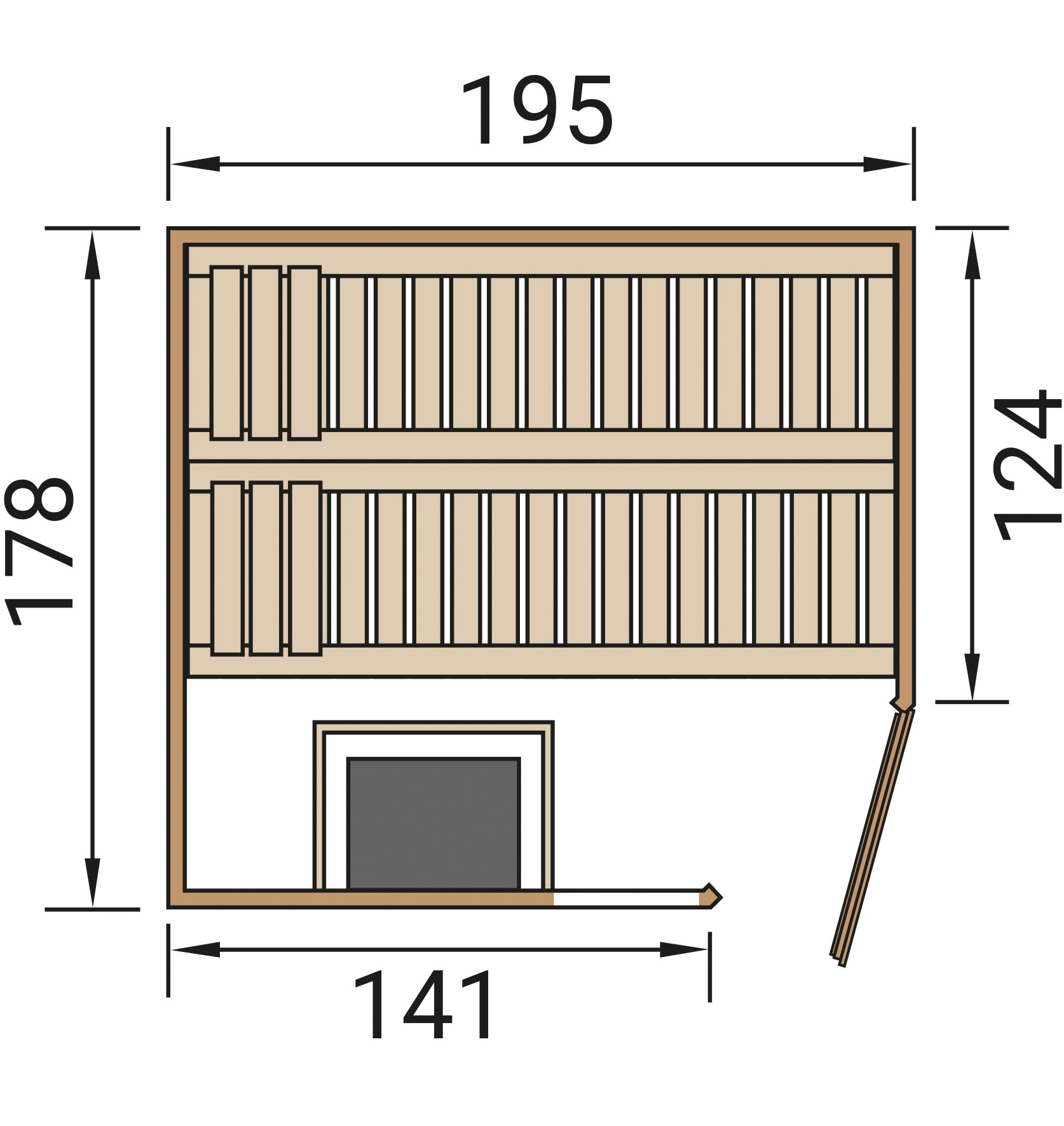 weka Sauna »Massivholzsauna TURKU 1« Blockbohlen, Fensterelement, moderne Ganzglastür