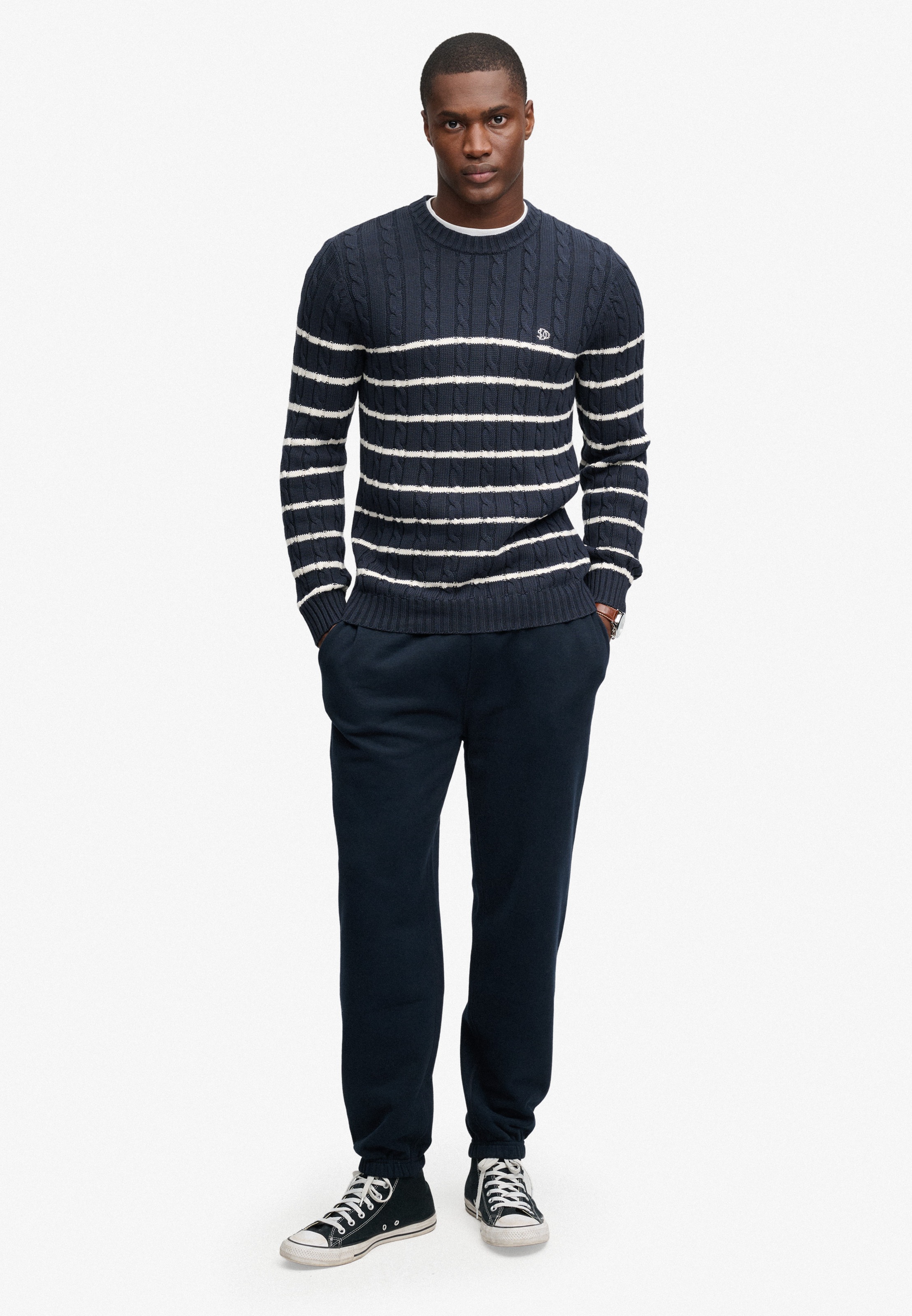 Superdry Rundhalspullover »COTTON STRIPE CABLE JUMPER« Baumwolle, slim fit
