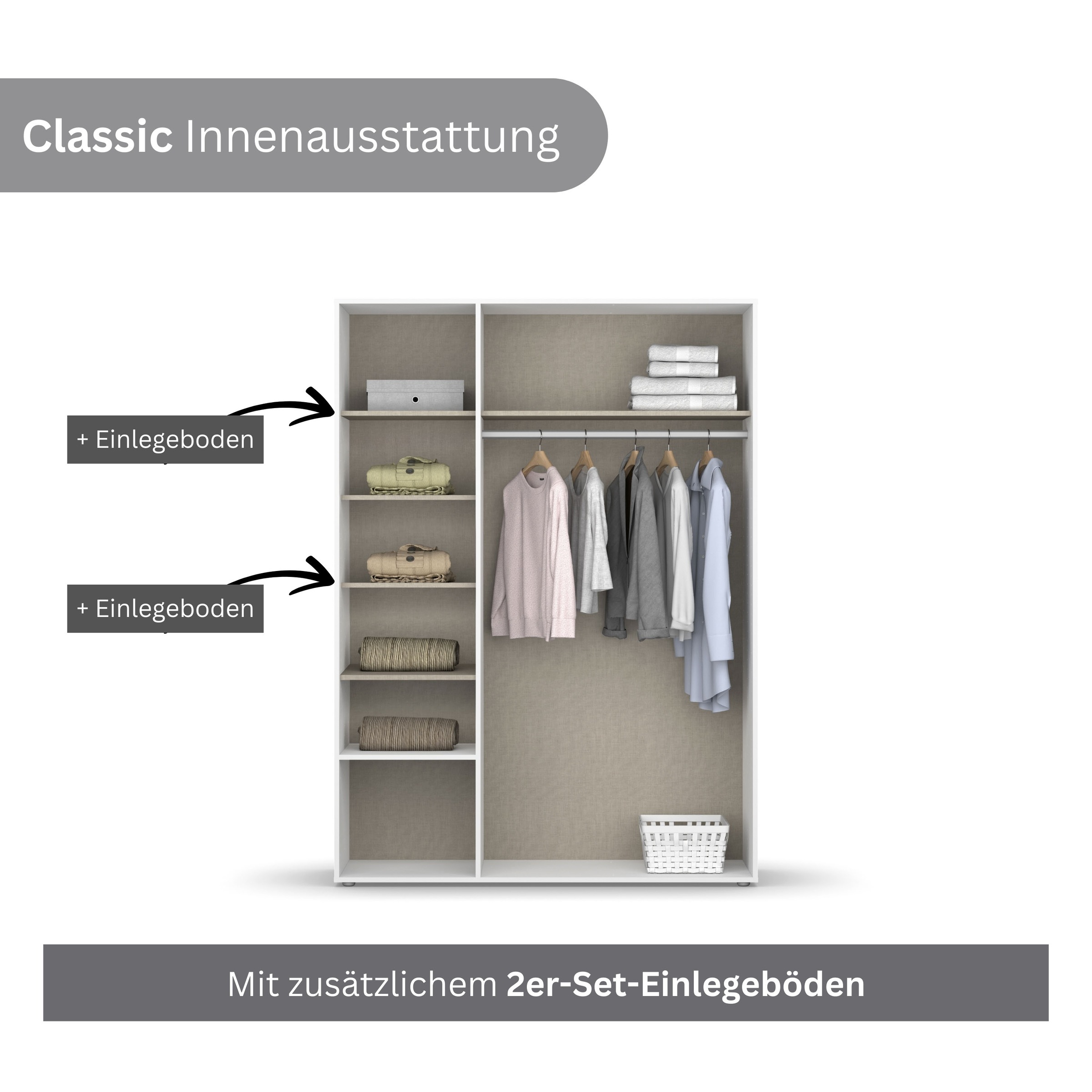 rauch Drehtürenschrank »Kleiderschrank Schrank Garderobe Wäscheschrank VOYAGER«, (in 3 verschiedenen Ausstattungen BASIC/CLASSIC/PREMIUM), mit modernen Griffen in Graumetallic, inkl. Schubkästen und Spiegel