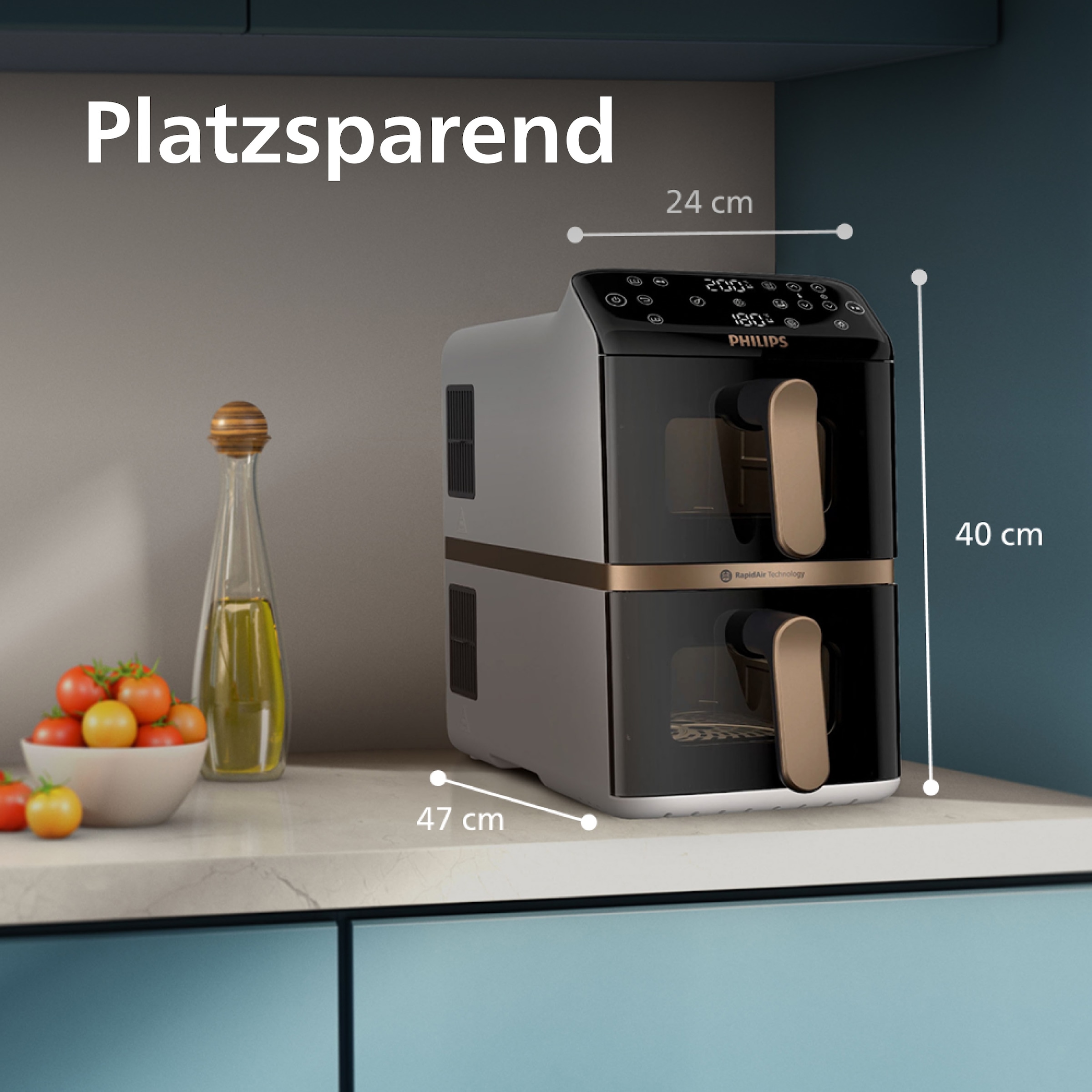 Philips Heißluftfritteuse »NA462/80 4000 Series Stacked Dual Basket und 10L Kapazität (5+5L)« 2750 W Fassungsvermögen 0 l RapidAir Technologie; Weiß/Beige, kupfer Griff
