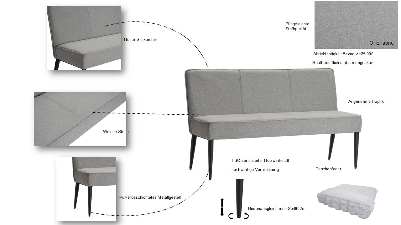 Home affaire Polsterbank »Lenzrose, TOPSELLER!, OTTOs Choice«, (Esszimmerbank, Bank,), mit Taschenfederkern, schwarzes Metallgestell, Breite 142 cm